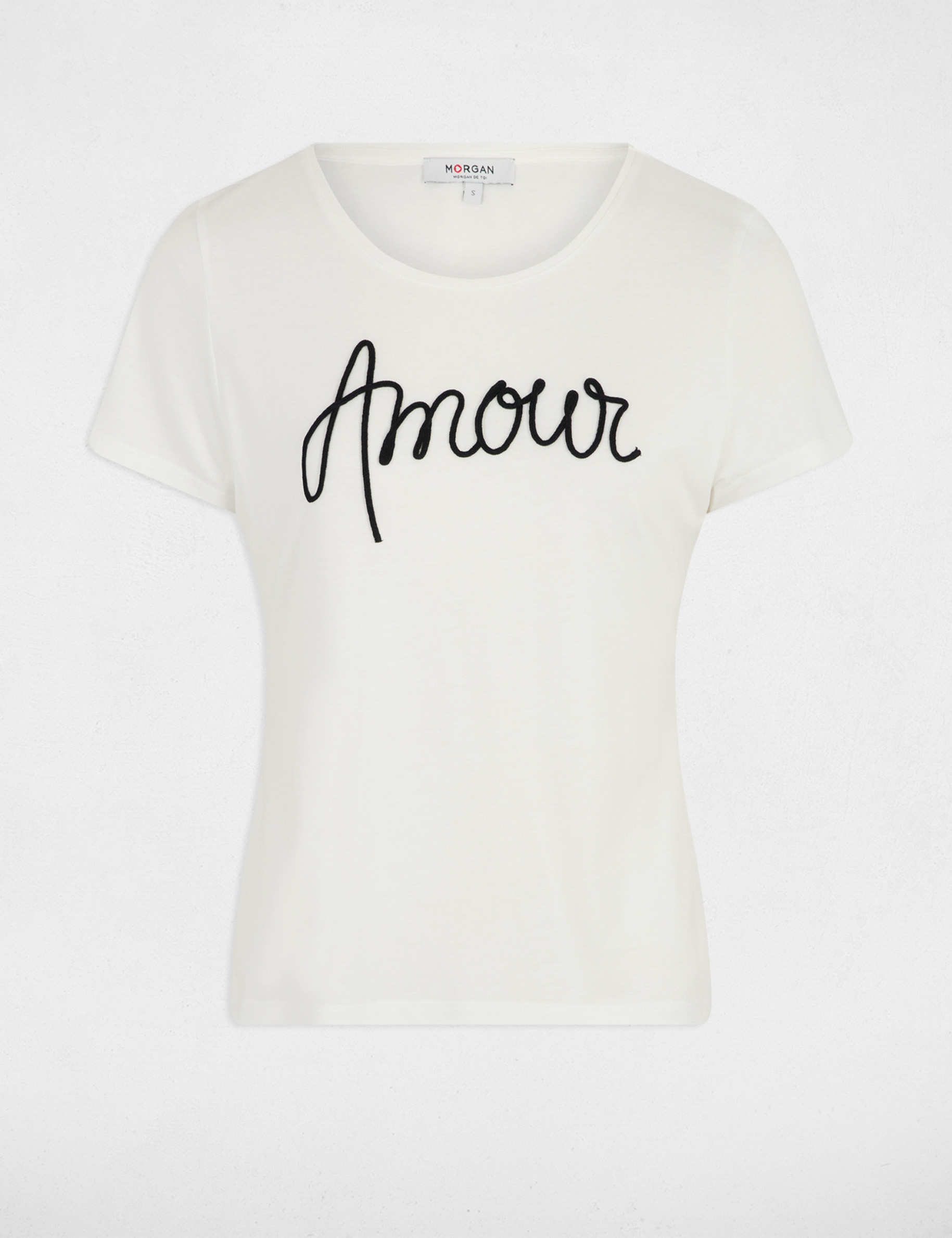 Camiseta recta con inscripci&oacute;n blanco mujer