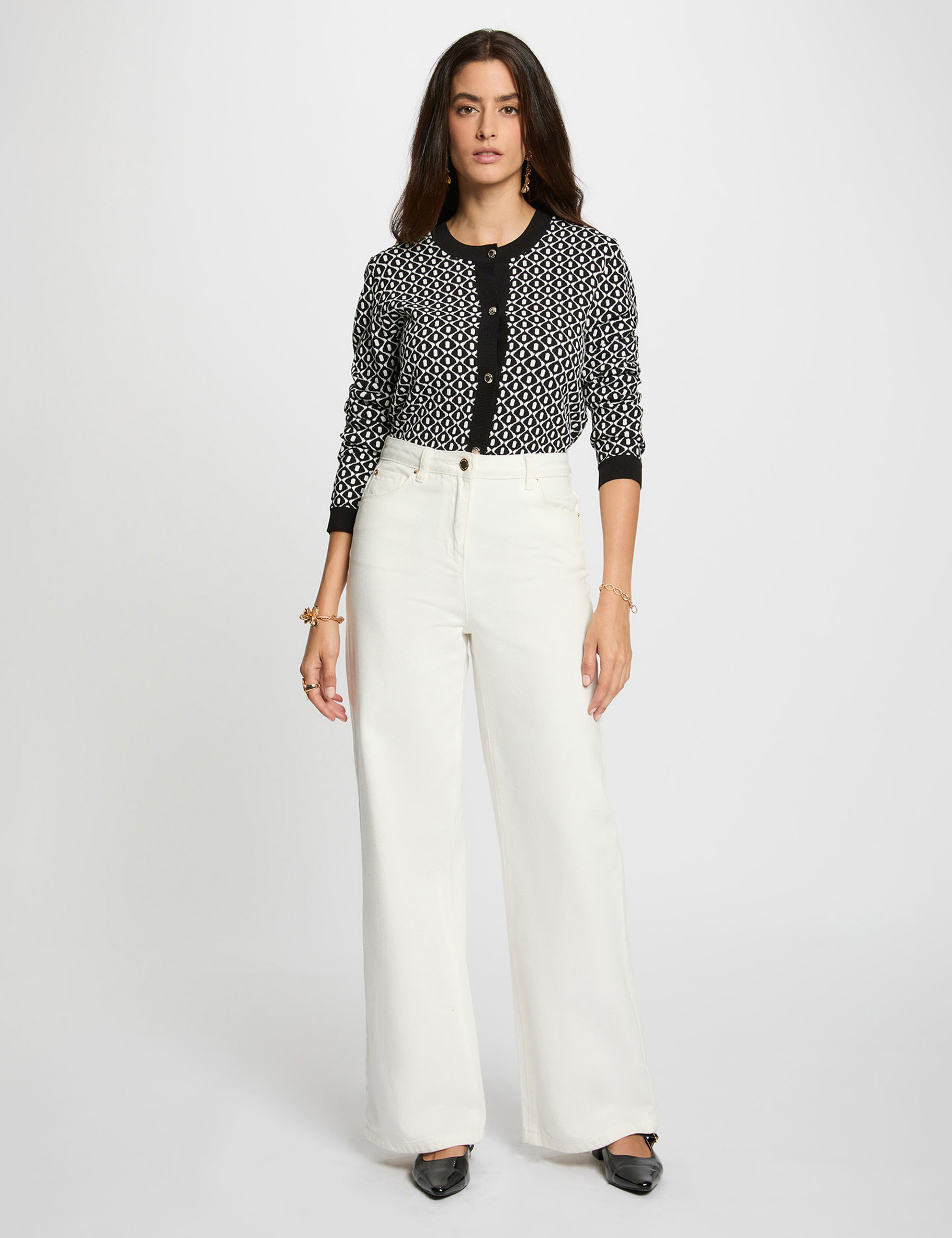 Chaqueta corta de jacquard negro mujer