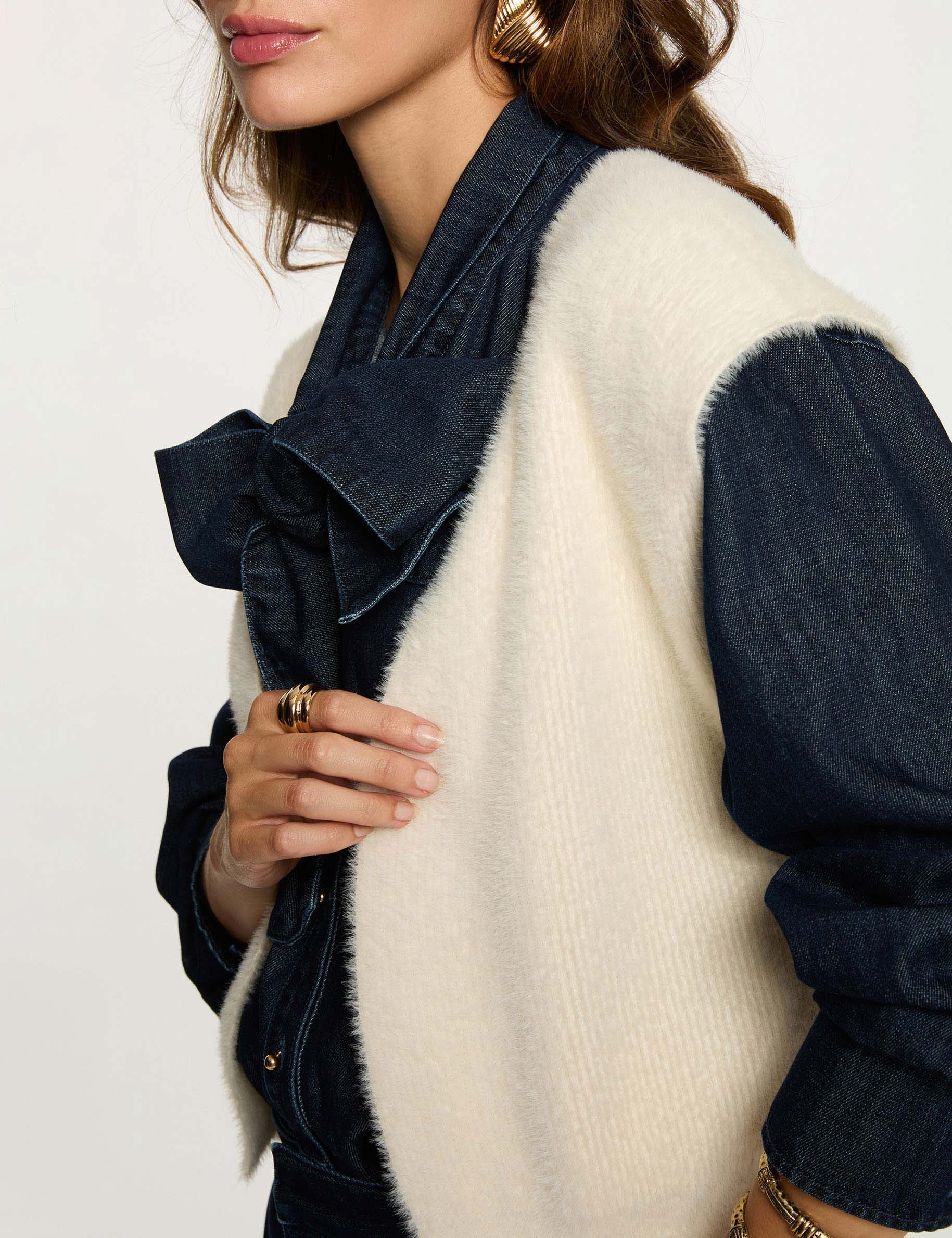 Chaleco corto de pelo sintético marfil mujer Morgan