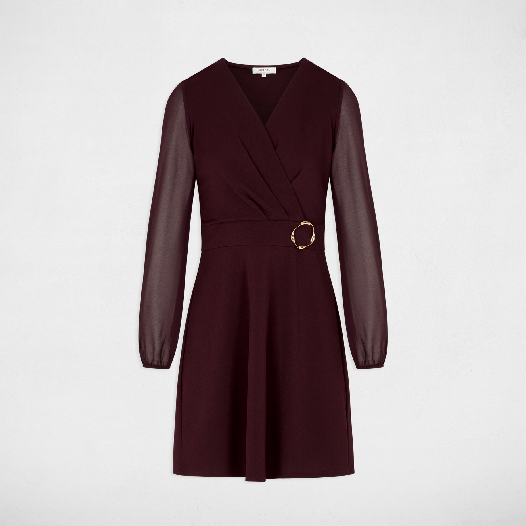 Vestido corto de gasa burdeos mujer