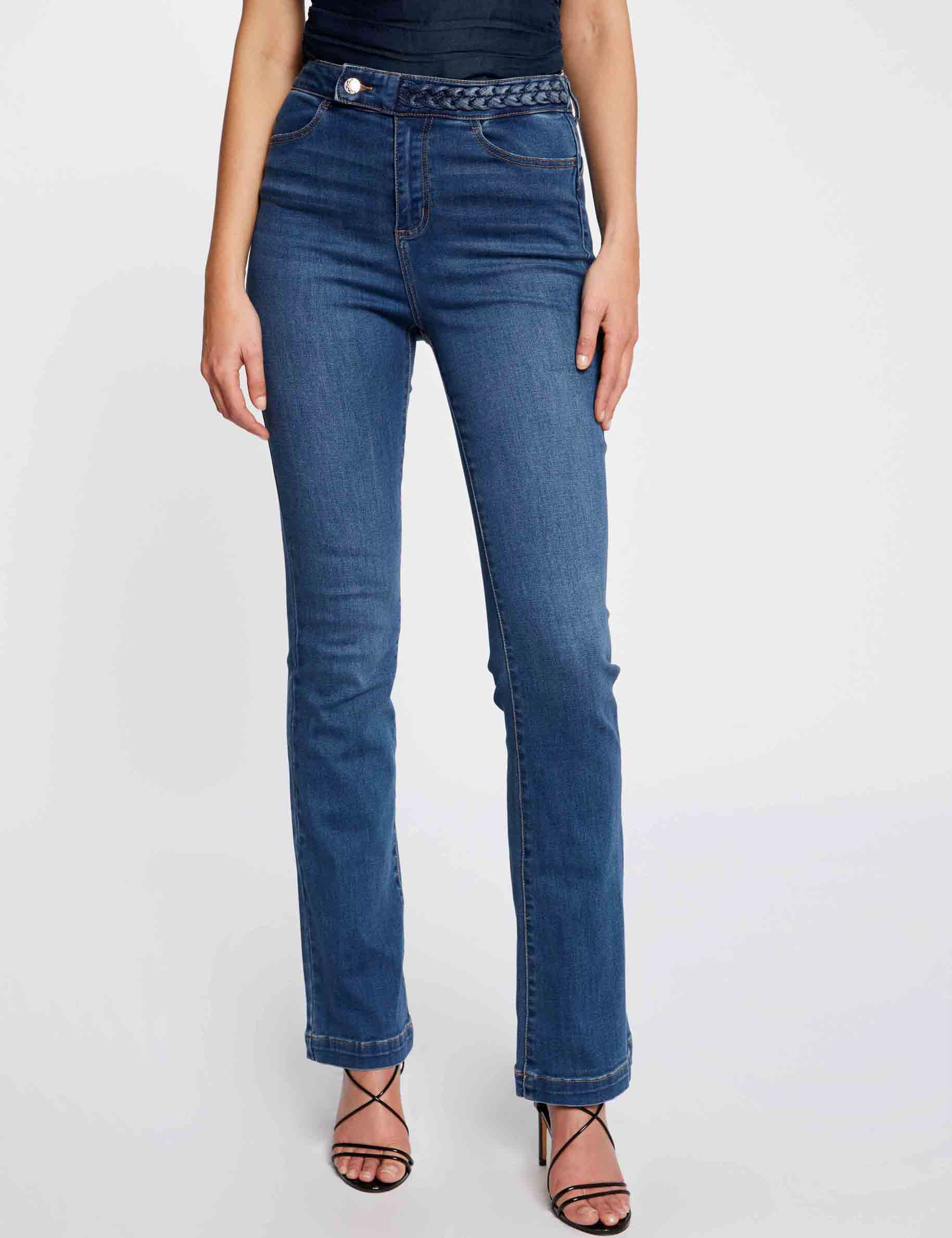 Vaquero recto con detalles trenzados denim stone mujer