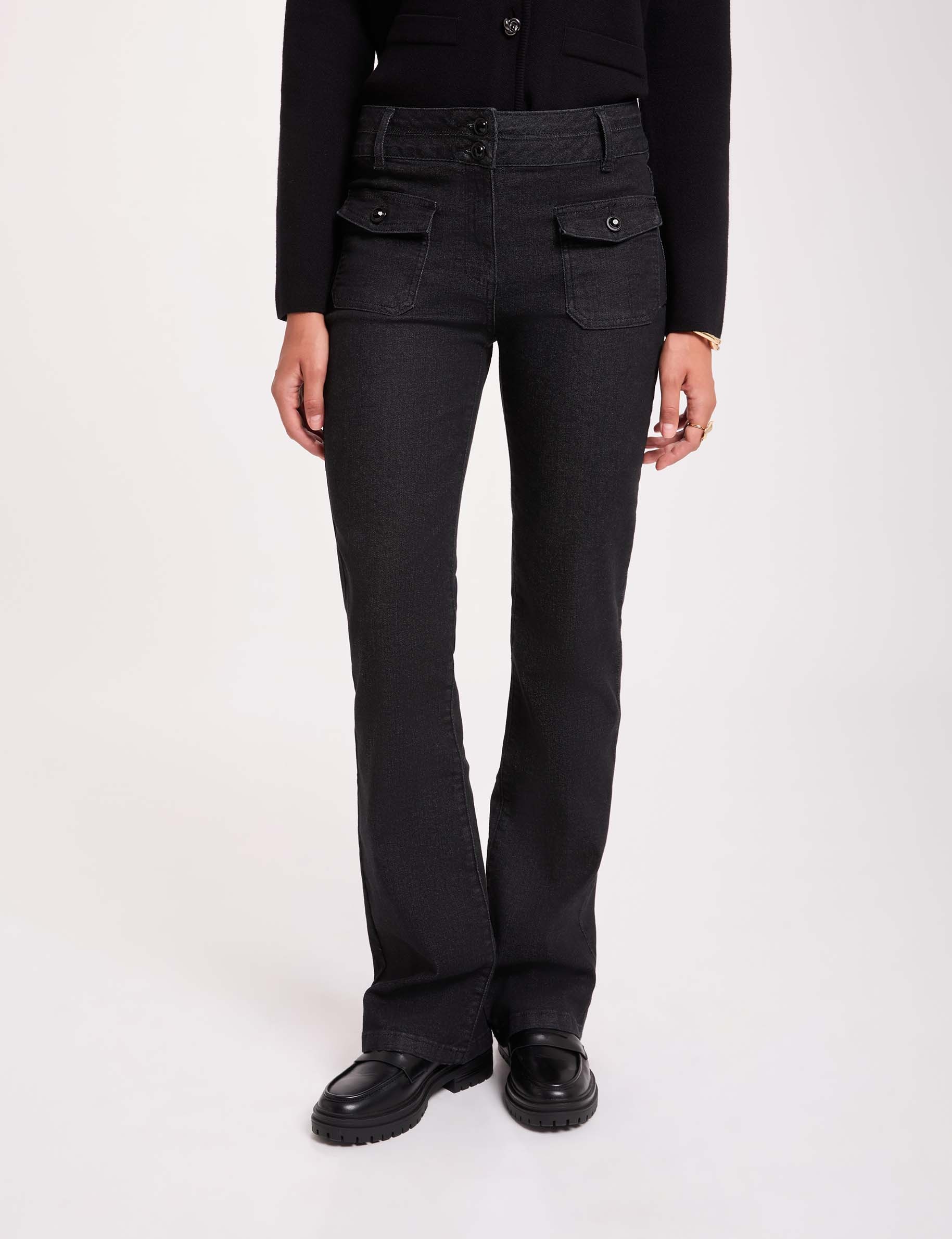 Vaqueros bootcut con botones denim negro mujer