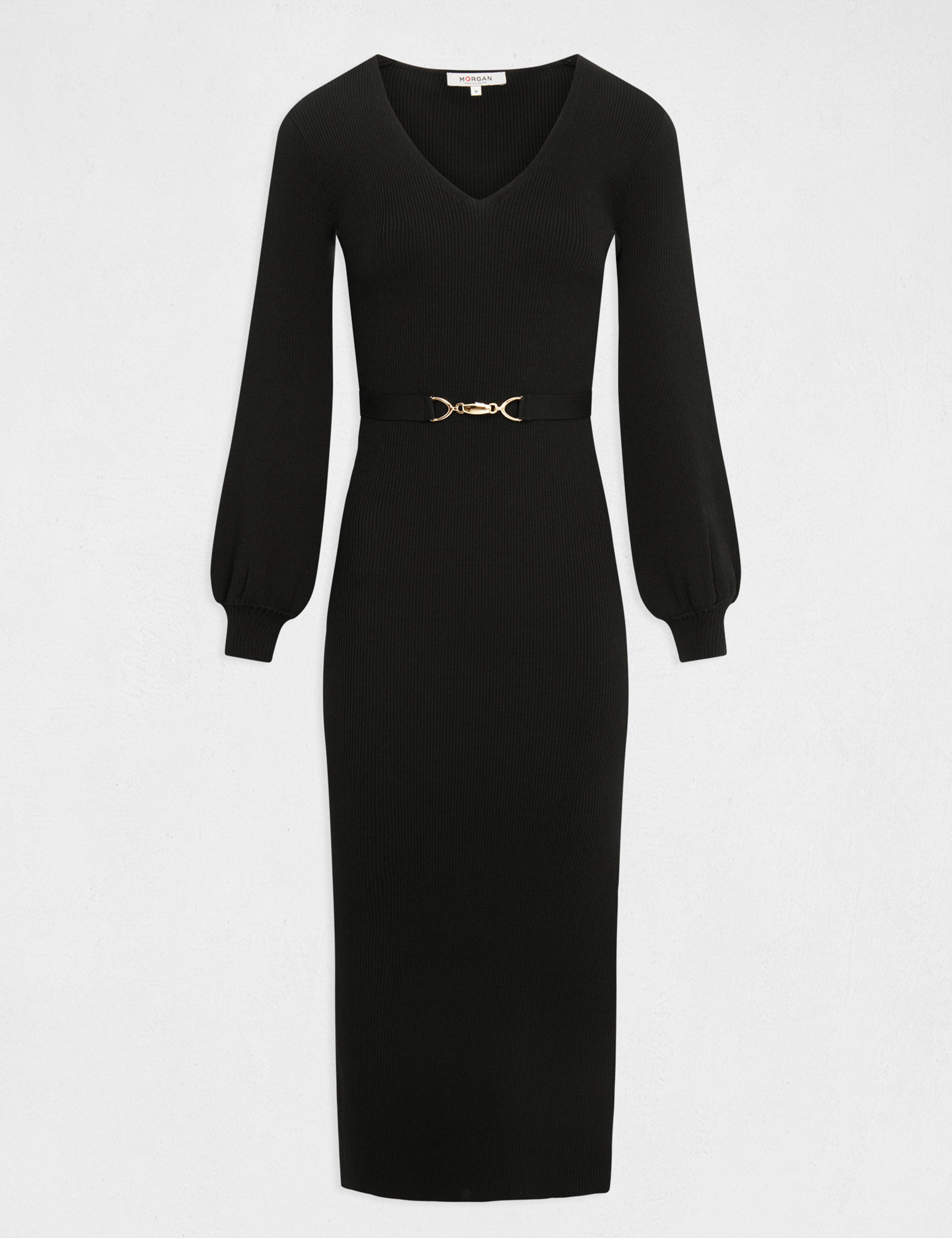 Vestido de punto largo ajustado negro mujer