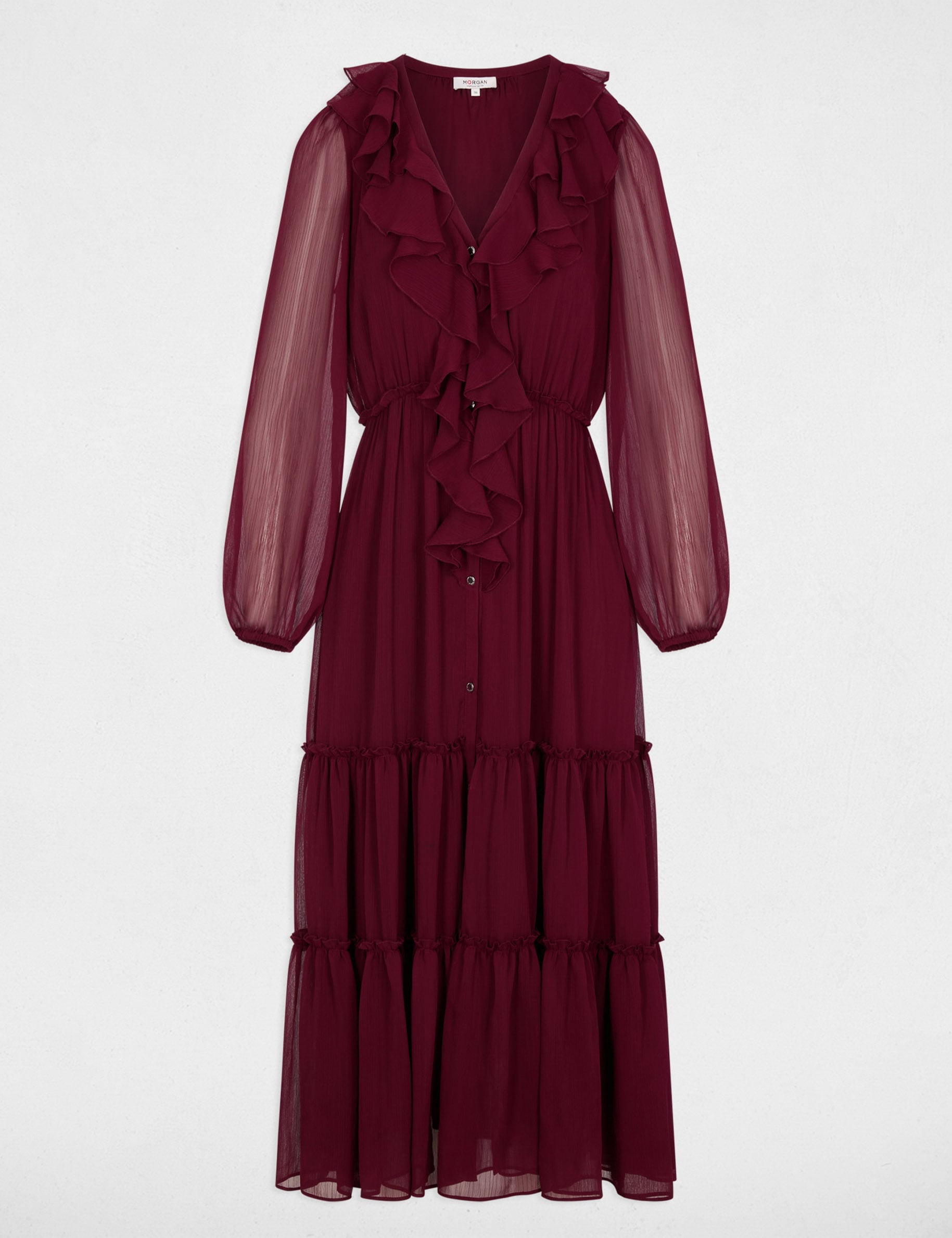 Vestido largo fluido burdeos mujer