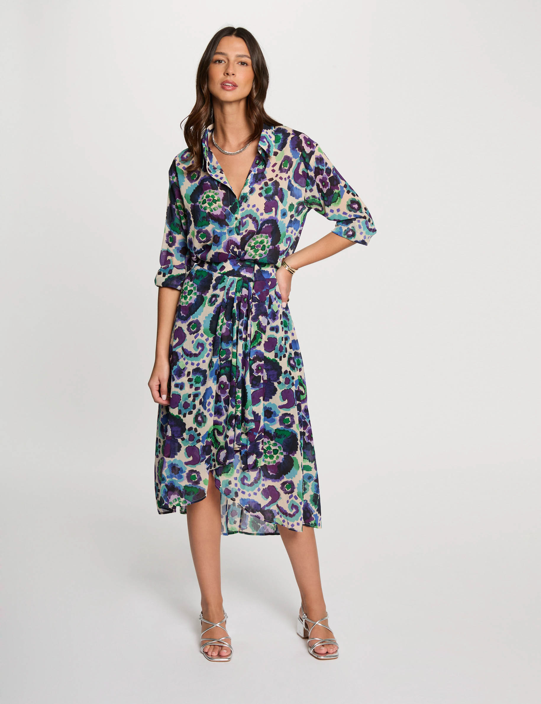 camisa recta estampada multicolor mujer Camisa recta estampada multicolor mujer