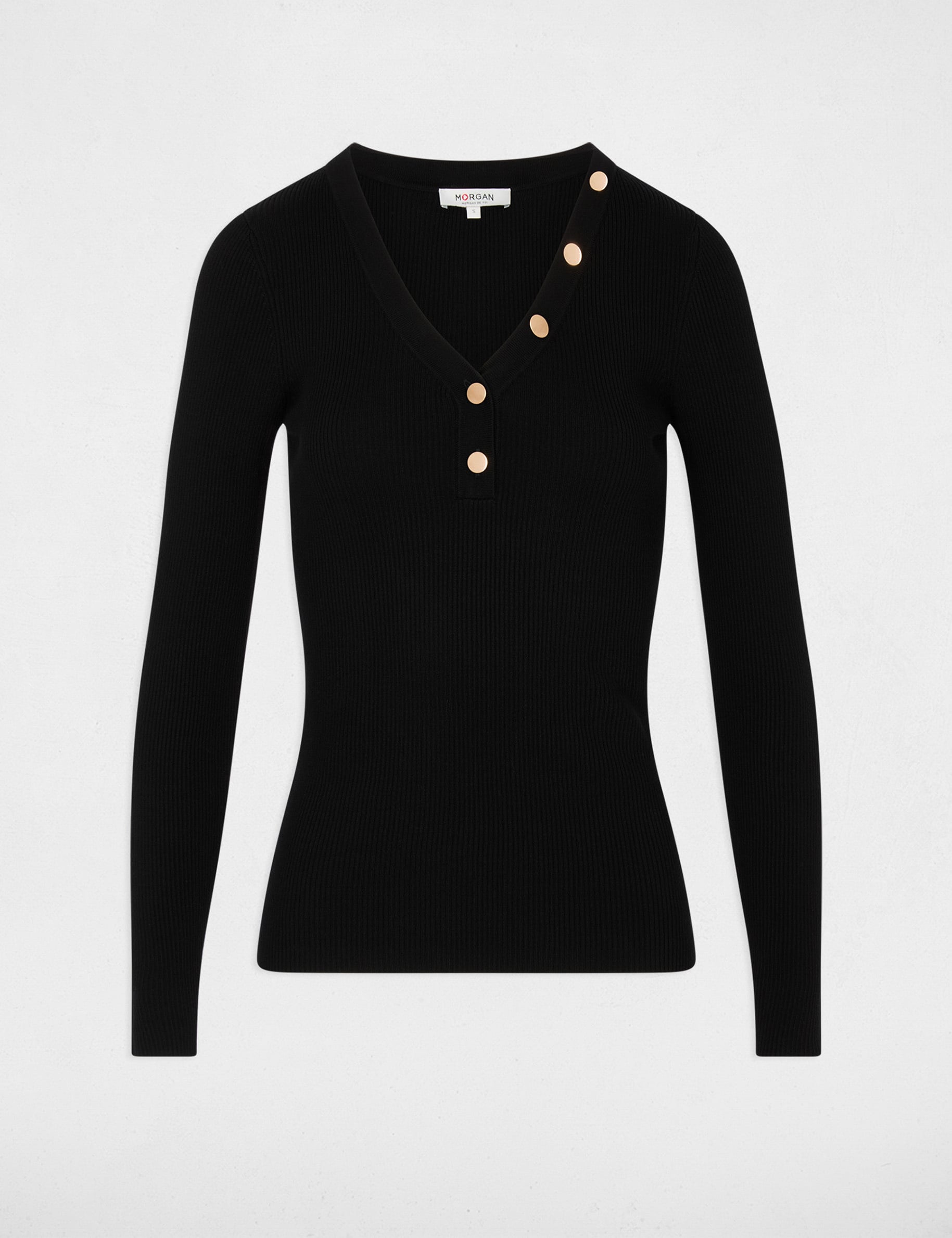 Jersey ajustado con cuello en V negro mujer
