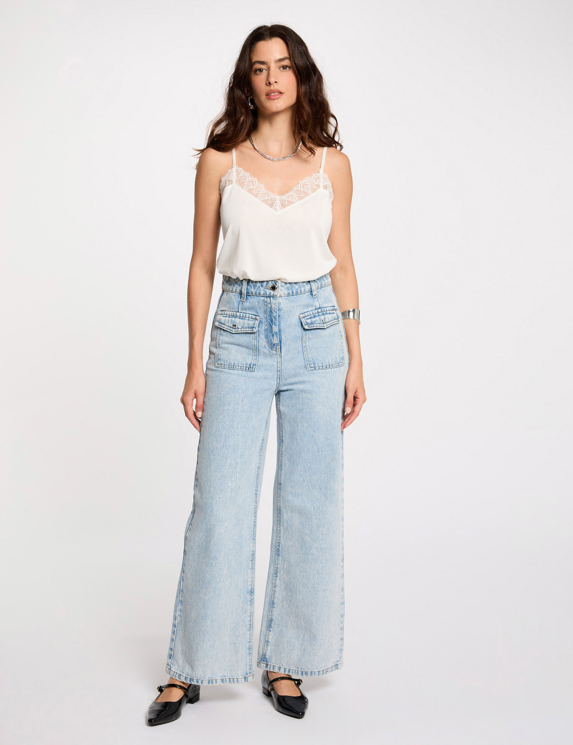 Top con encaje marfil mujer