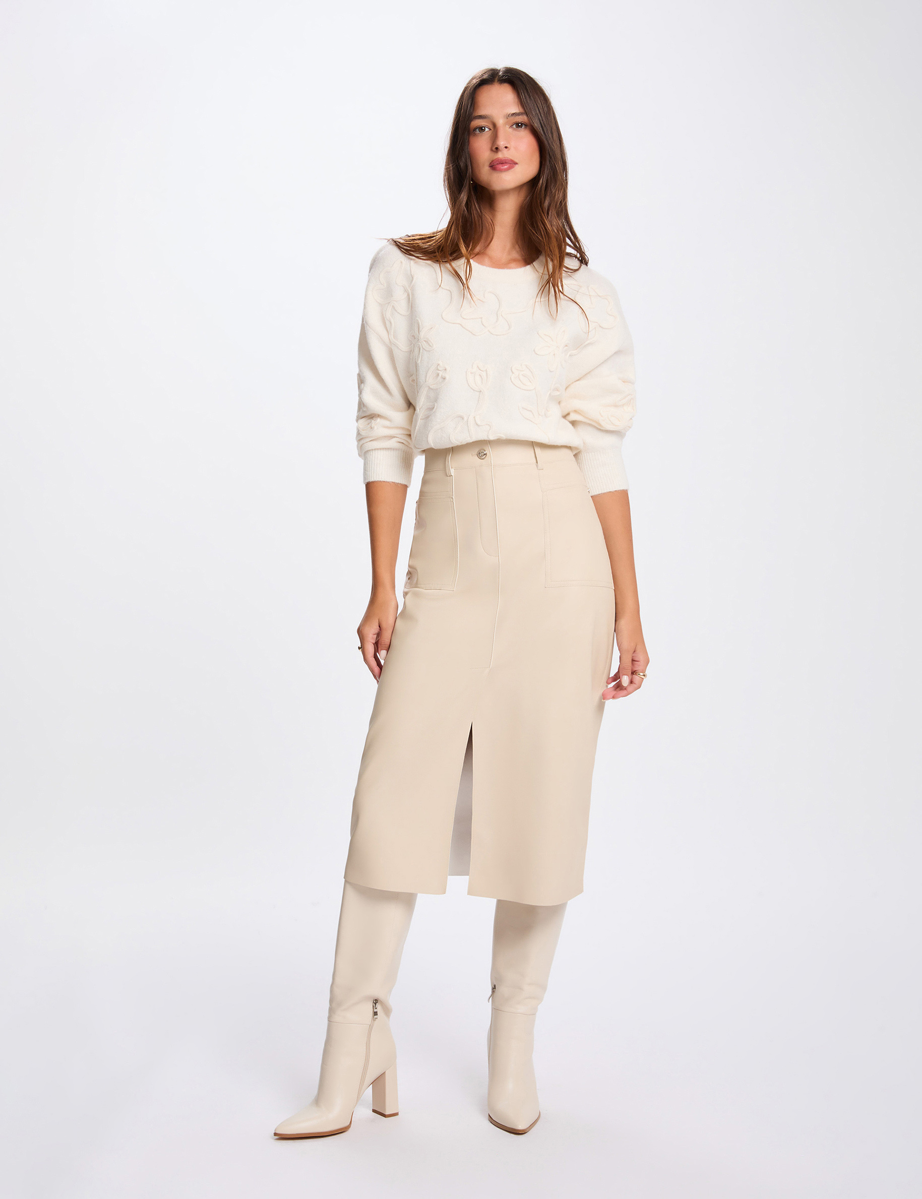 Jersey cuello redondo fantas&iacute;a marfil mujer
