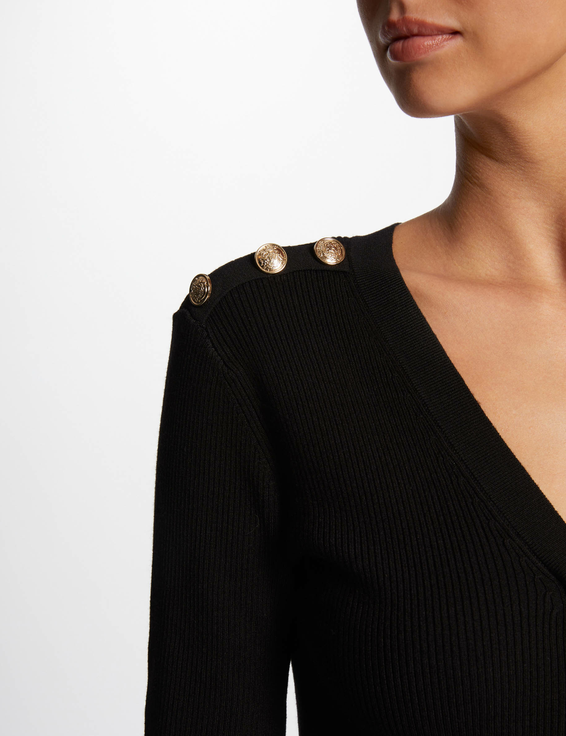 Vestido de punto midi ajustado negro mujer