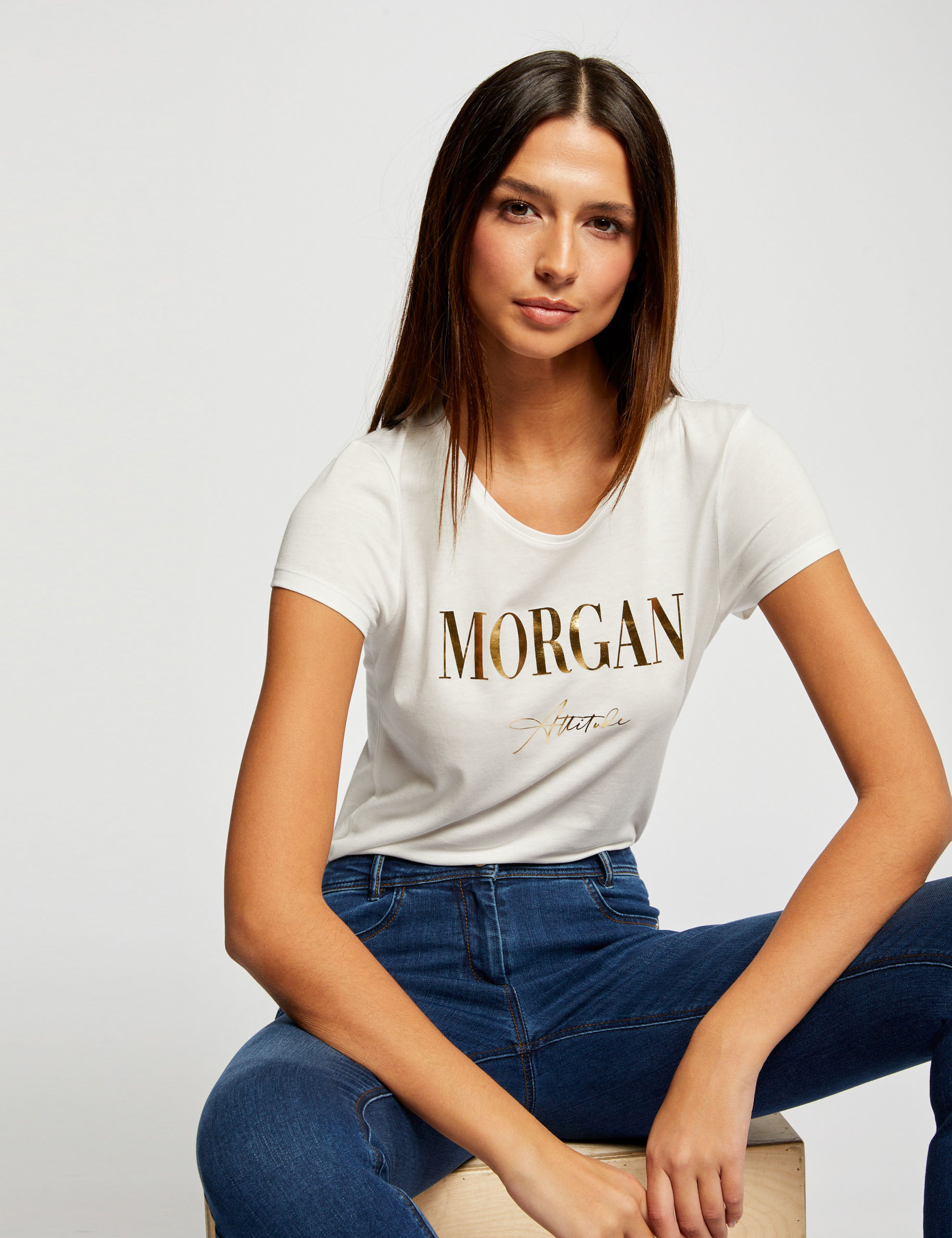 Camiseta de manga corta con mensaje crudo mujer Camiseta de manga corta con mensaje crudo mujer