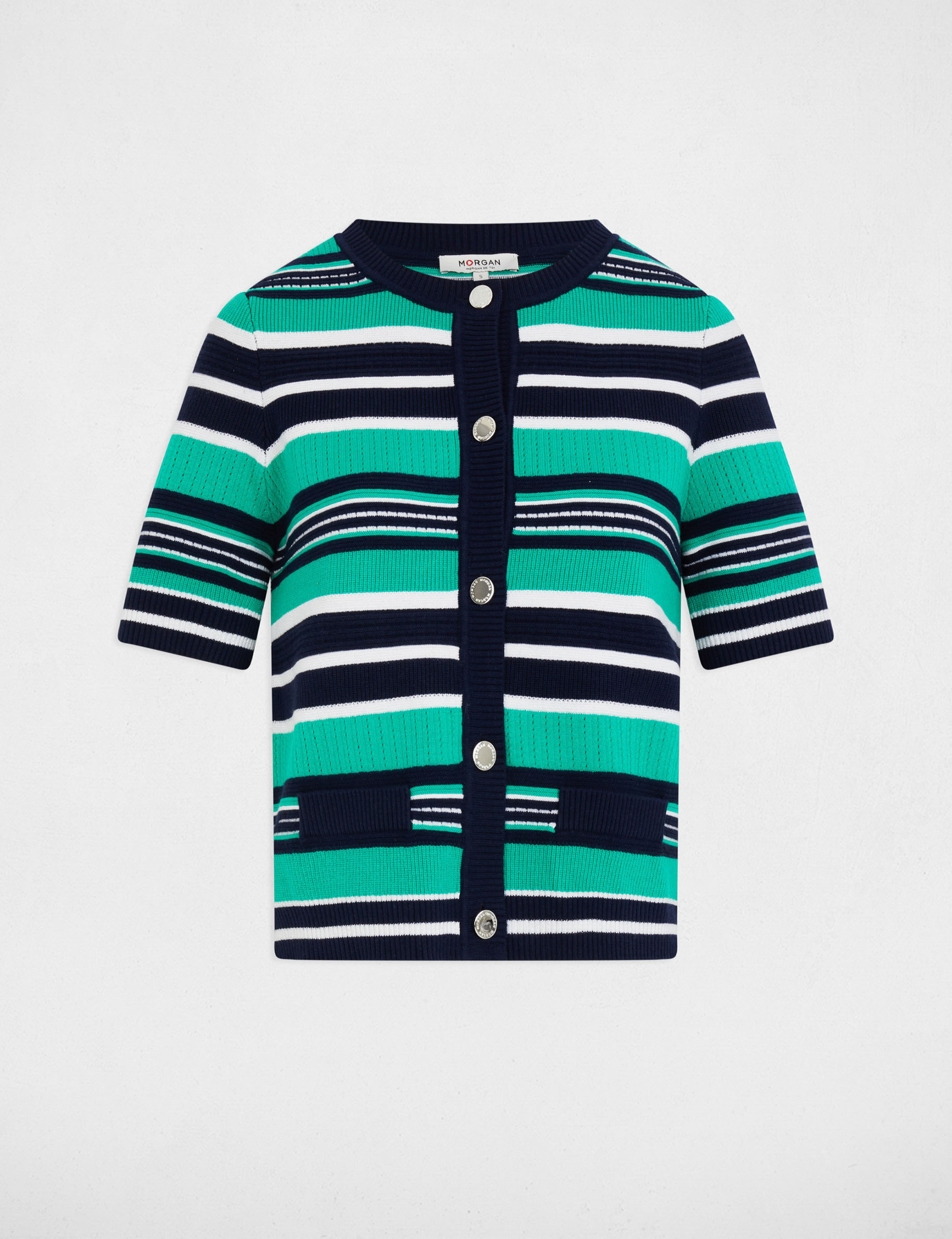 cardigan manga corta y rayas multicolor mujer Cárdigan manga corta y rayas multicolor mujer
