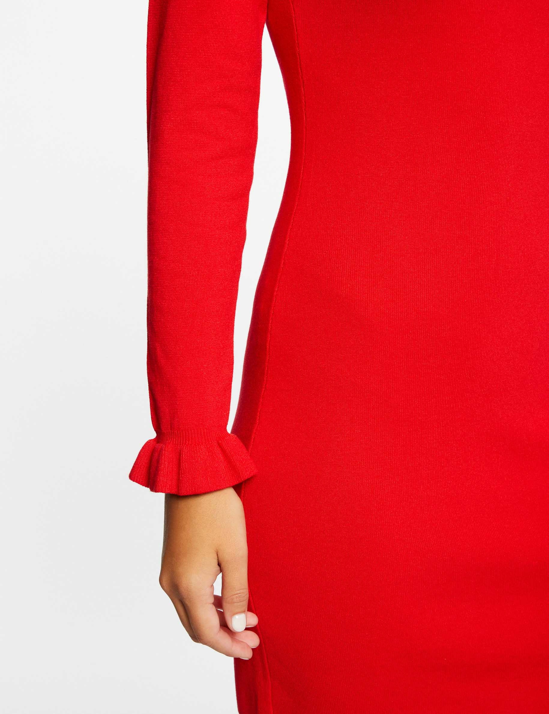 vestido de punto ajustado cuello alto rojo mujer Vestido de punto ajustado cuello alto rojo mujer