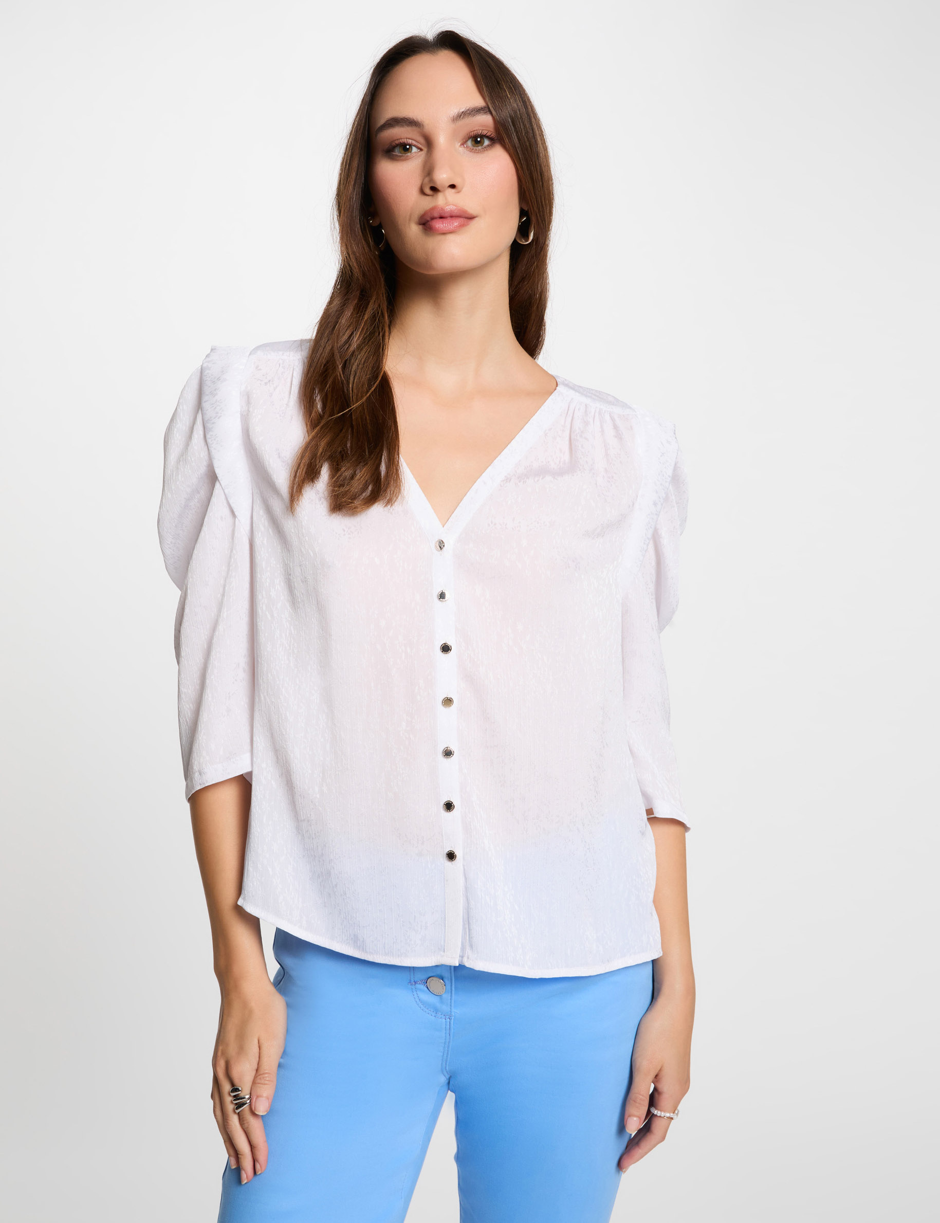 camisa manga 34 blanco mujer Camisa manga 3/4 blanco mujer