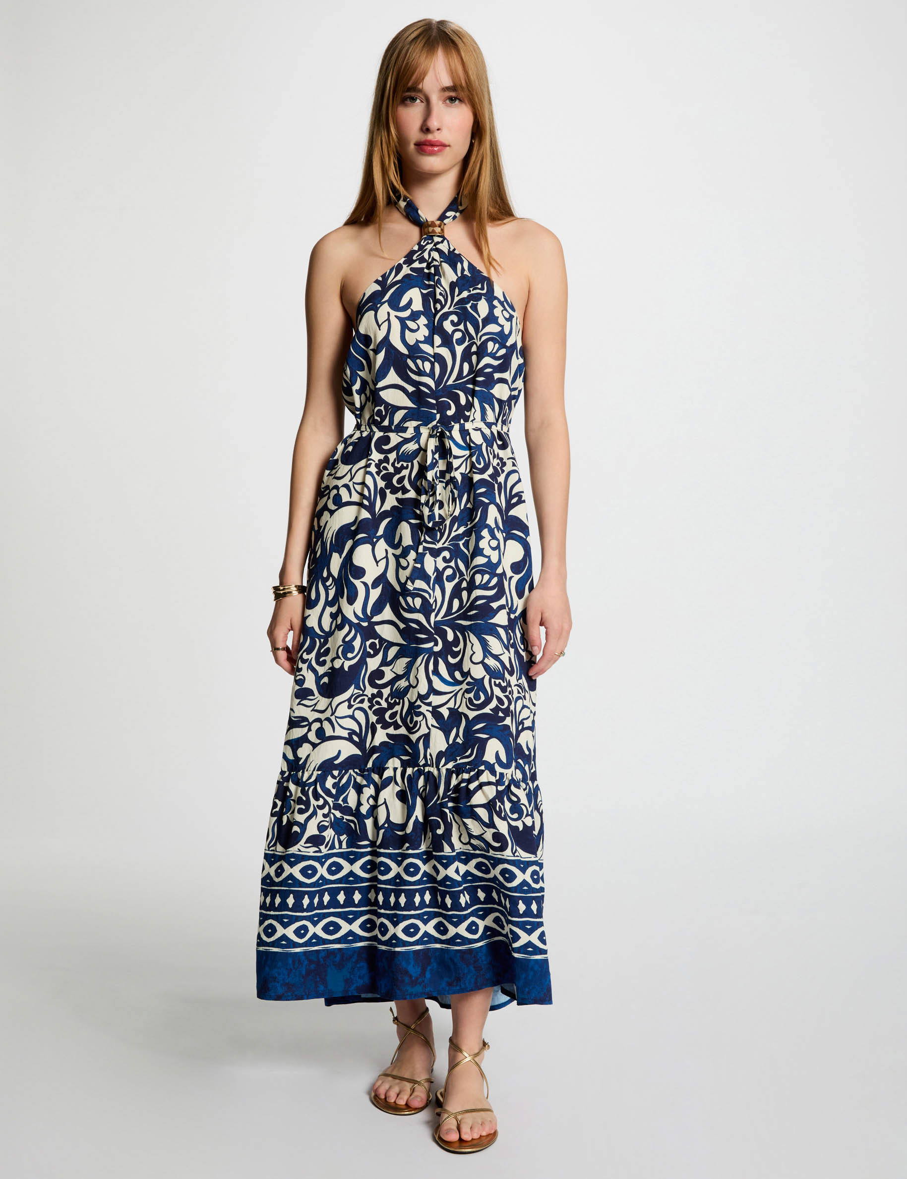 vestido largo recto estampado multicolor mujer Vestido largo recto estampado multicolor mujer