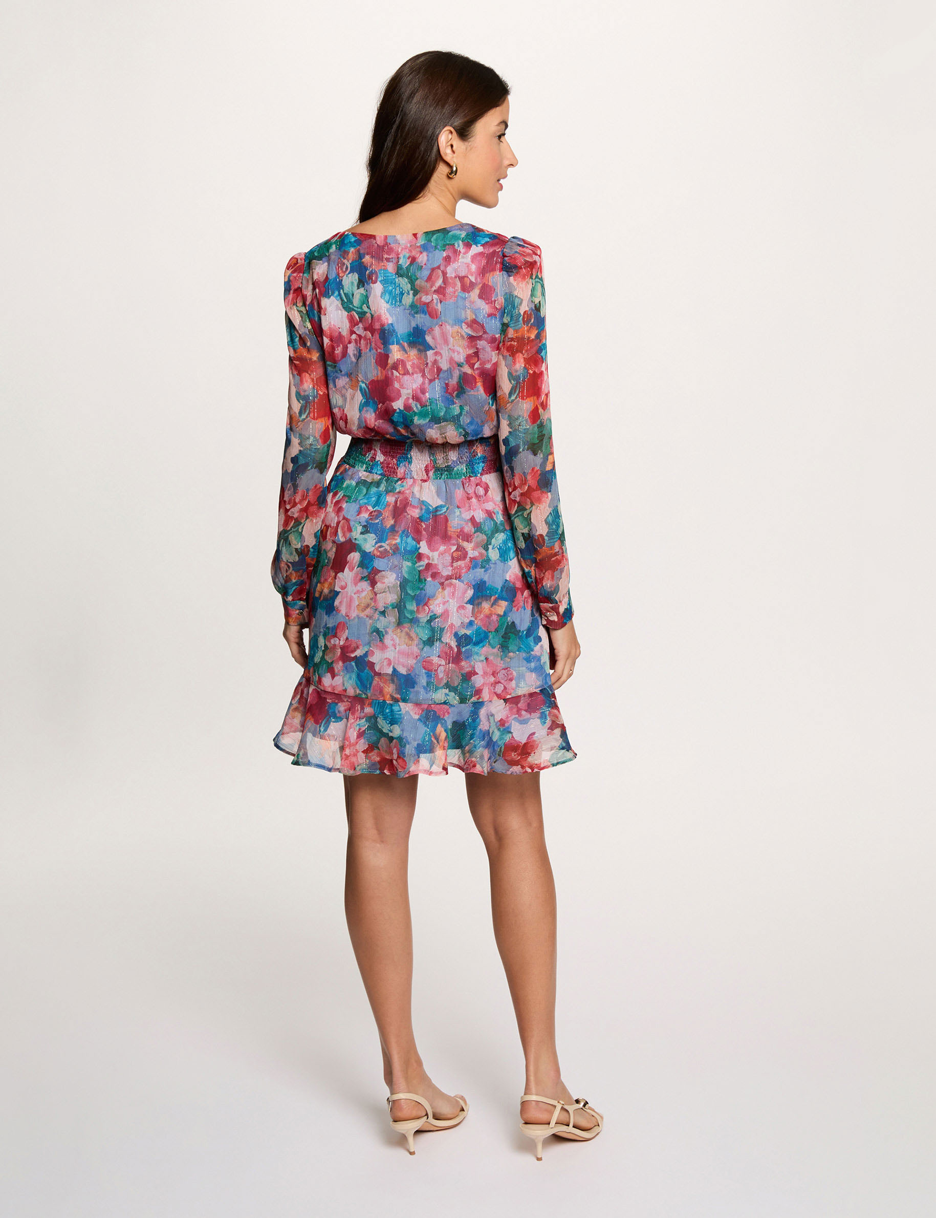 Vestido corto con cuello en V multicolor mujer