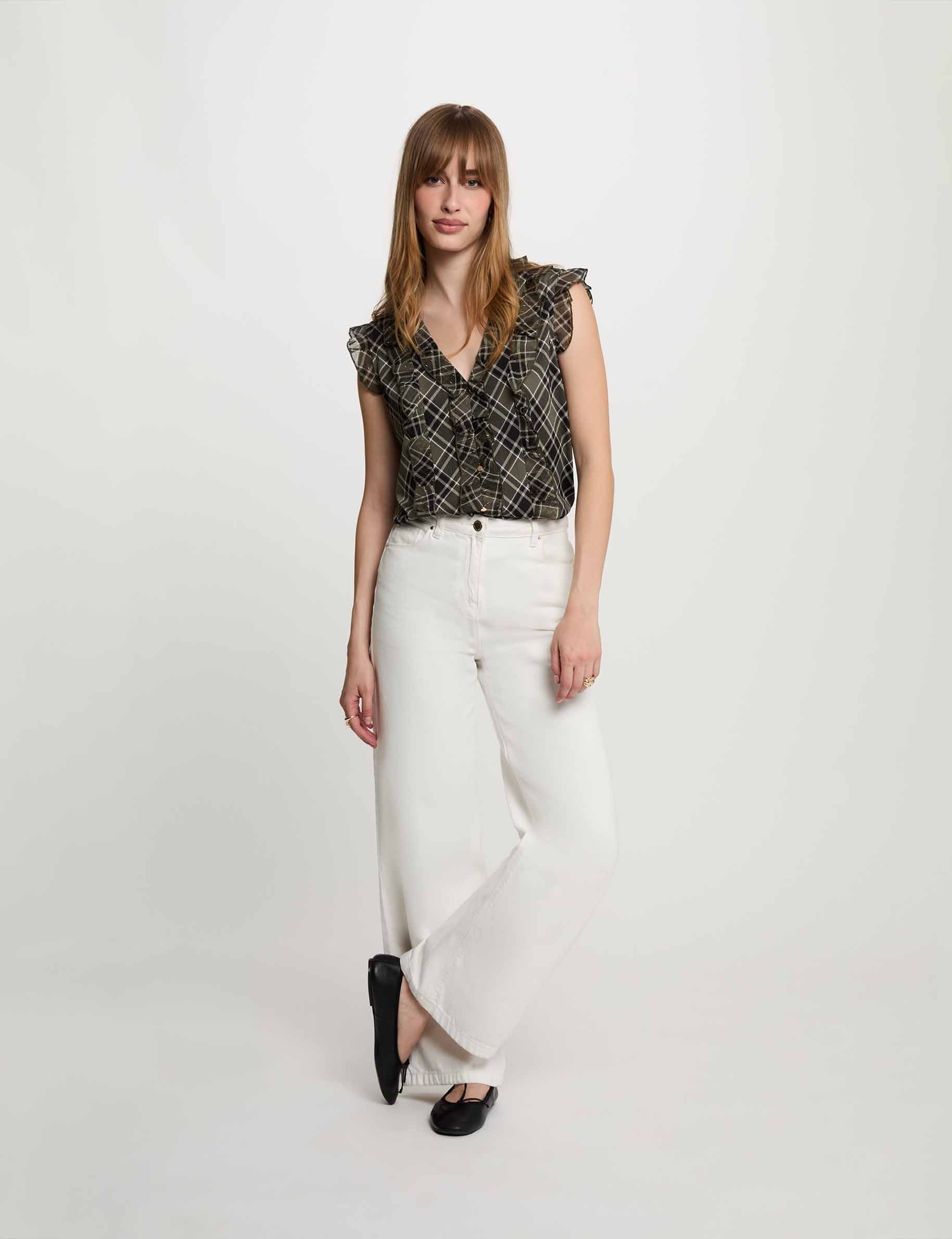 Camisa sin mangas de cuadros multicolor mujer