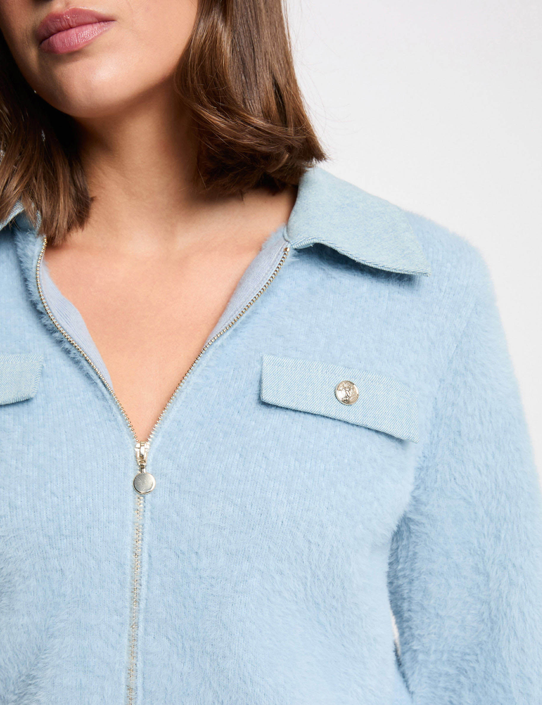 C&aacute;rdigan con cuello de solapa azul cielo mujer