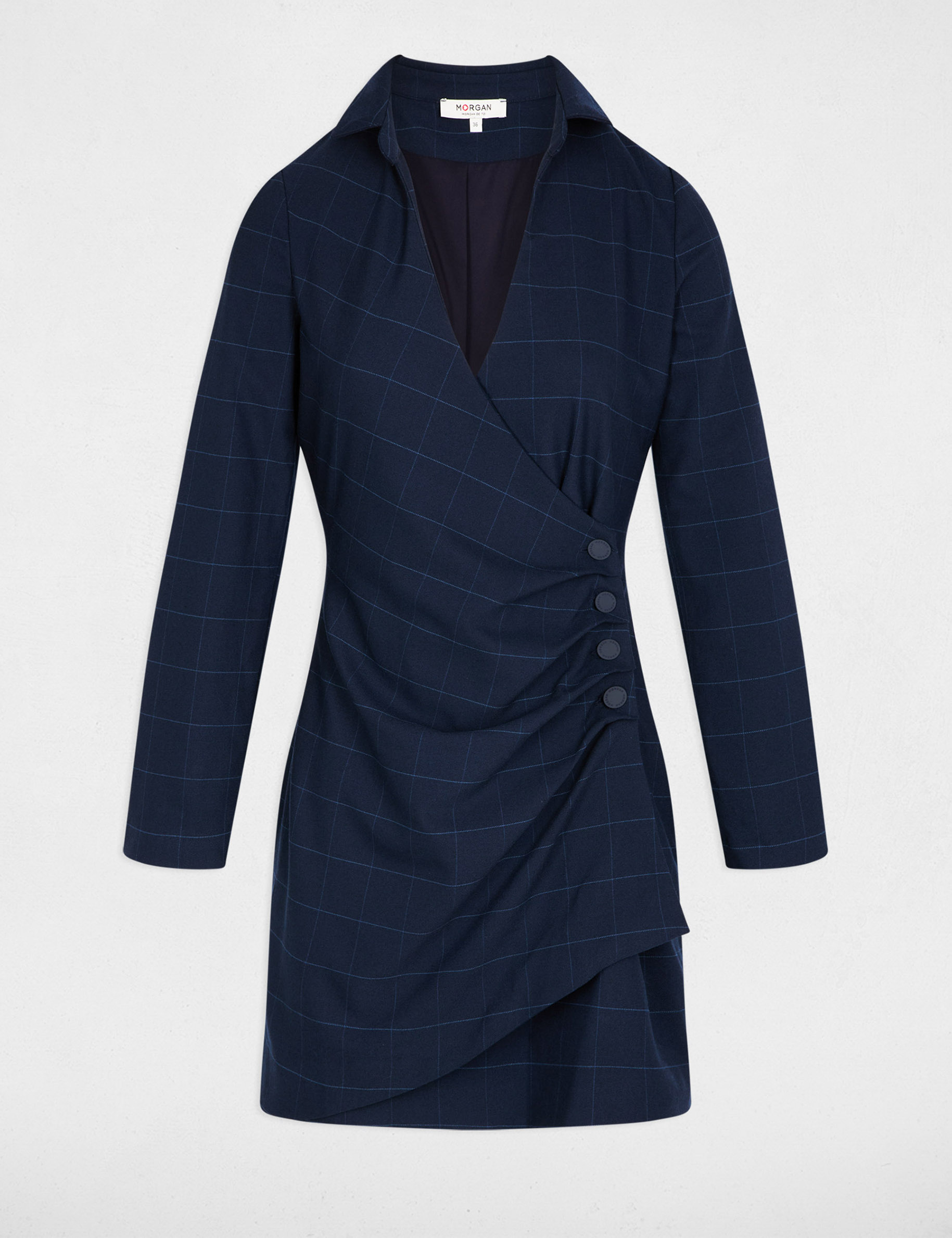 Vestido corto cruzado azul marino mujer