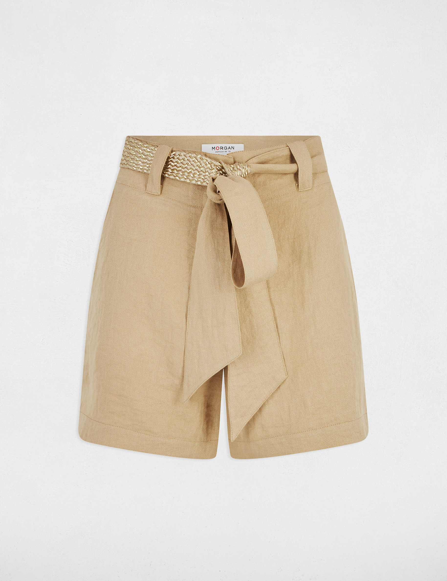 short holgado talle alto beige mujer Short holgado talle alto beige mujer