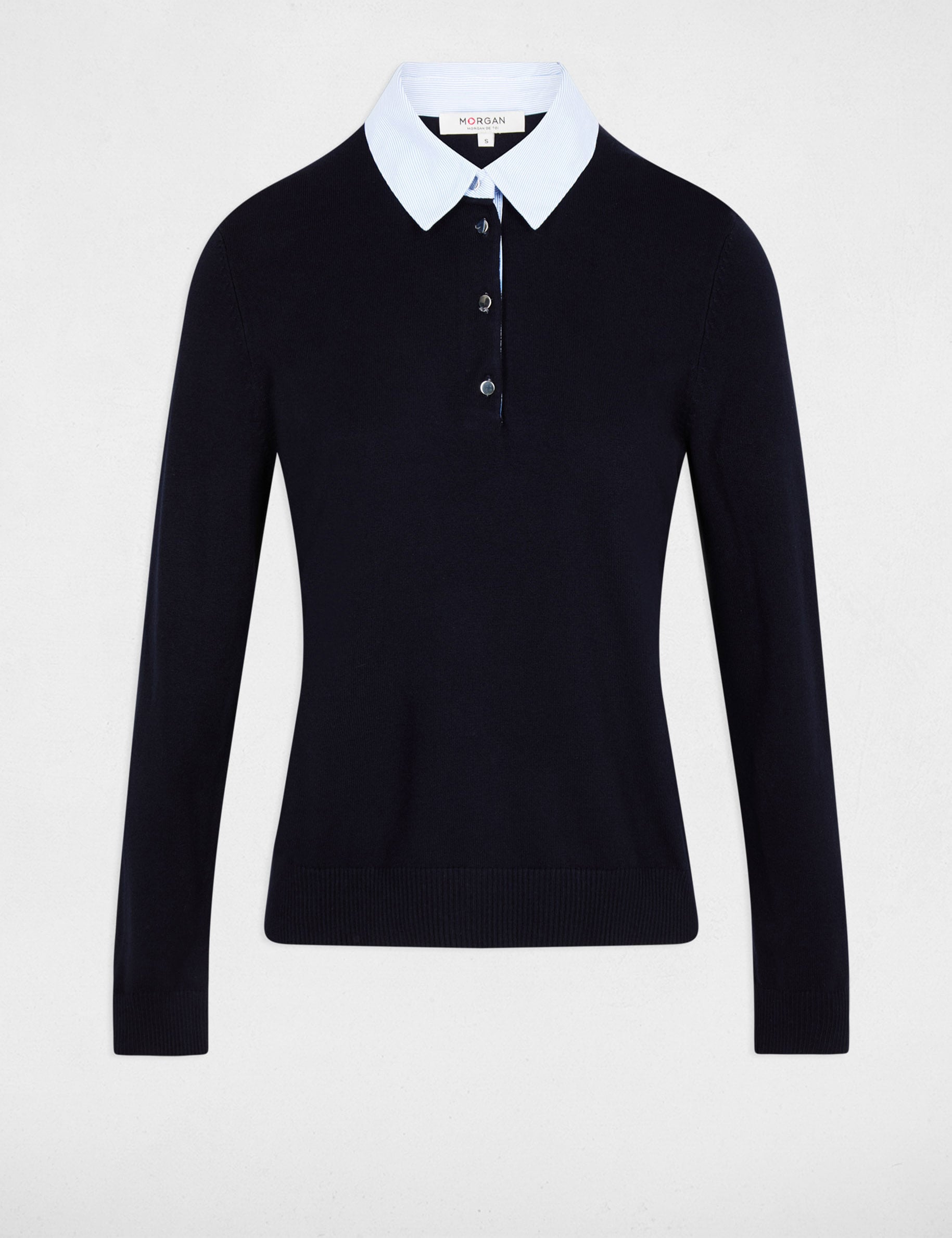 Jersey con cuello de camisa azul marino mujer