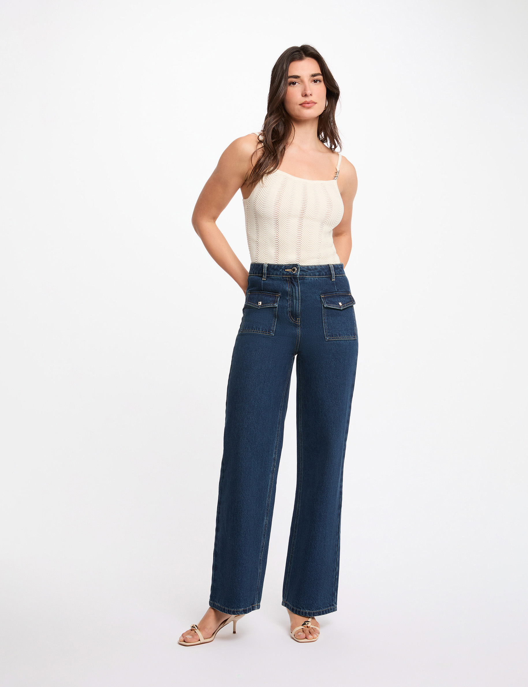 Top punto tirantes finos marfil mujer