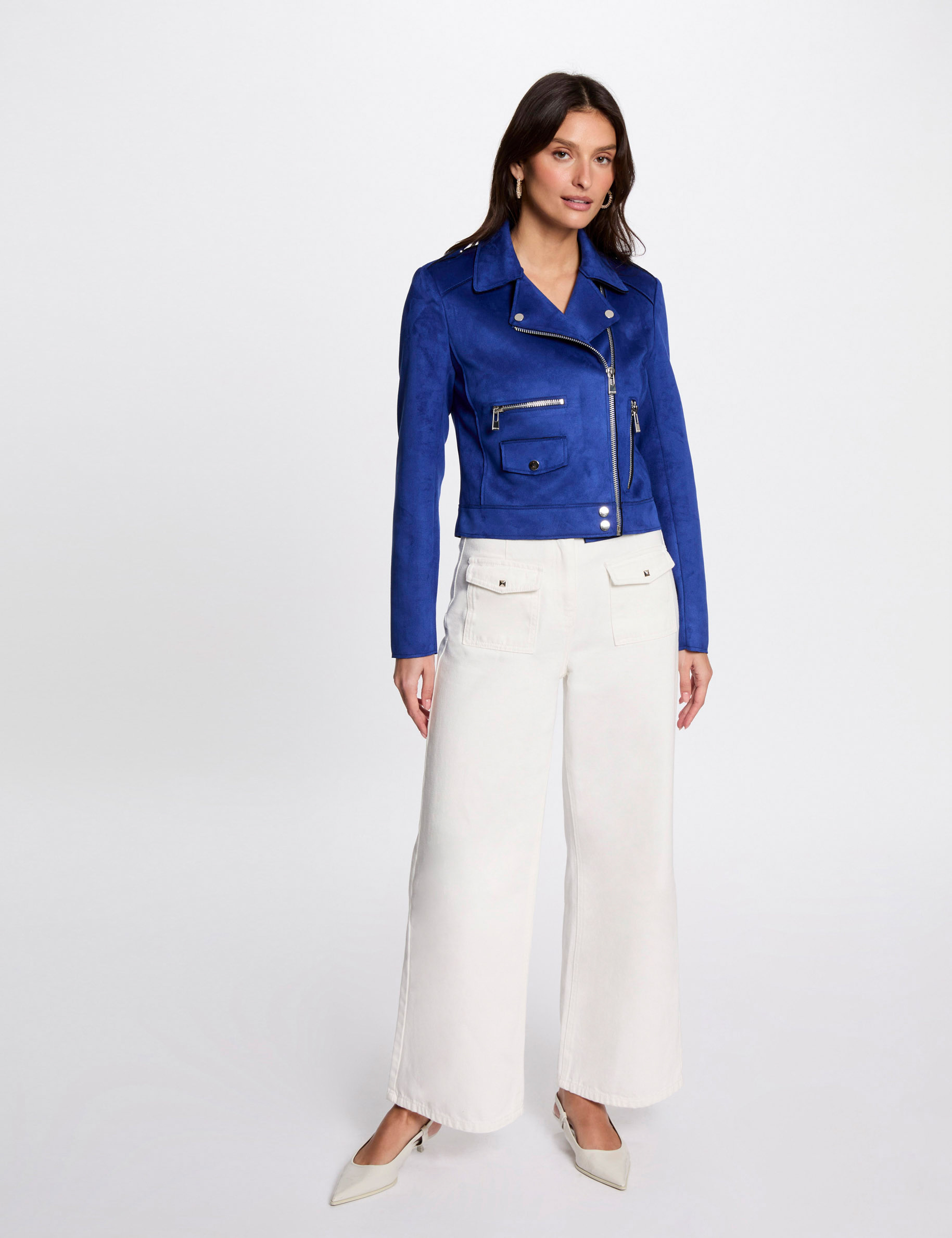 chaqueta corta antelina azul electrico mujer Chaqueta corta antelina azul eléctrico mujer