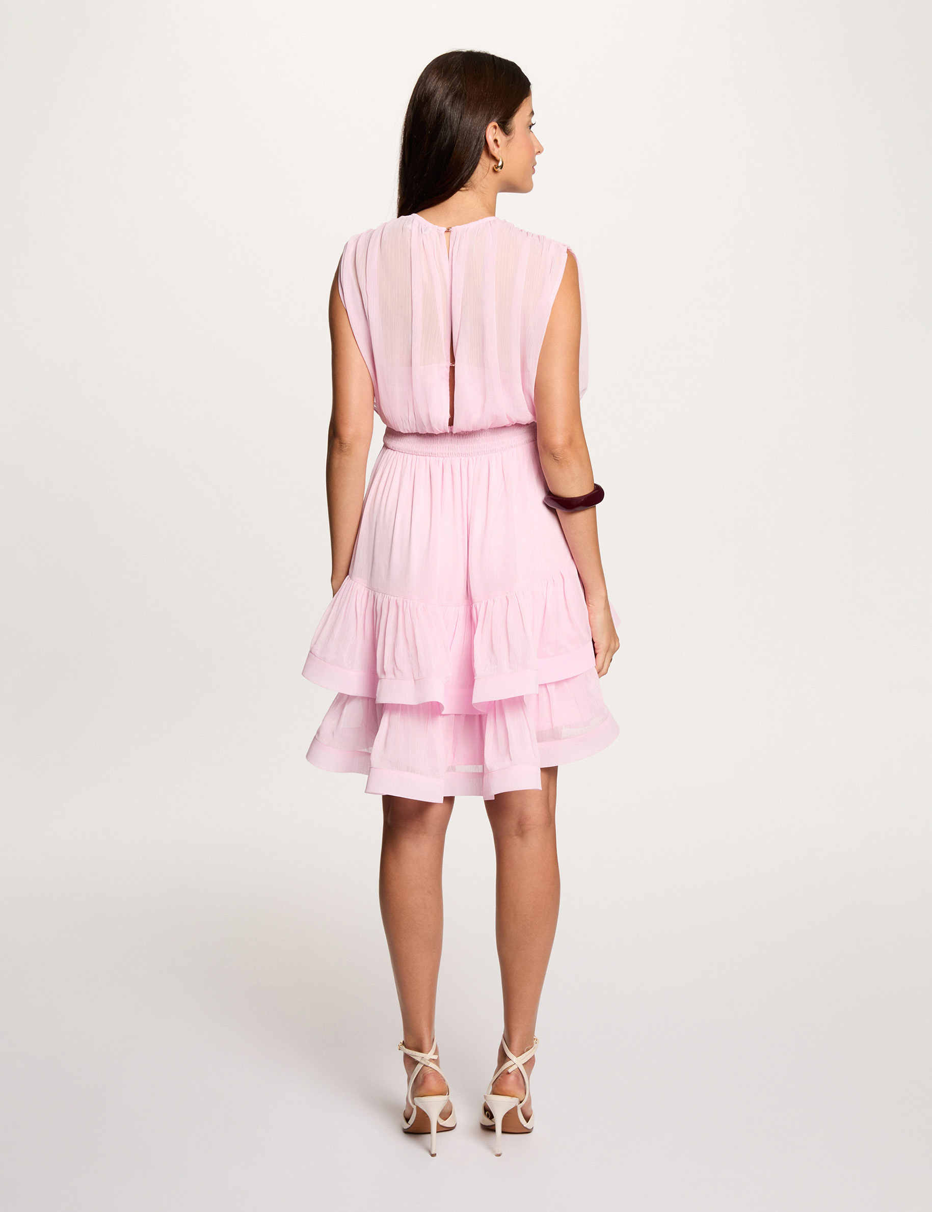 Vestido corto con cuello alto rosa mujer