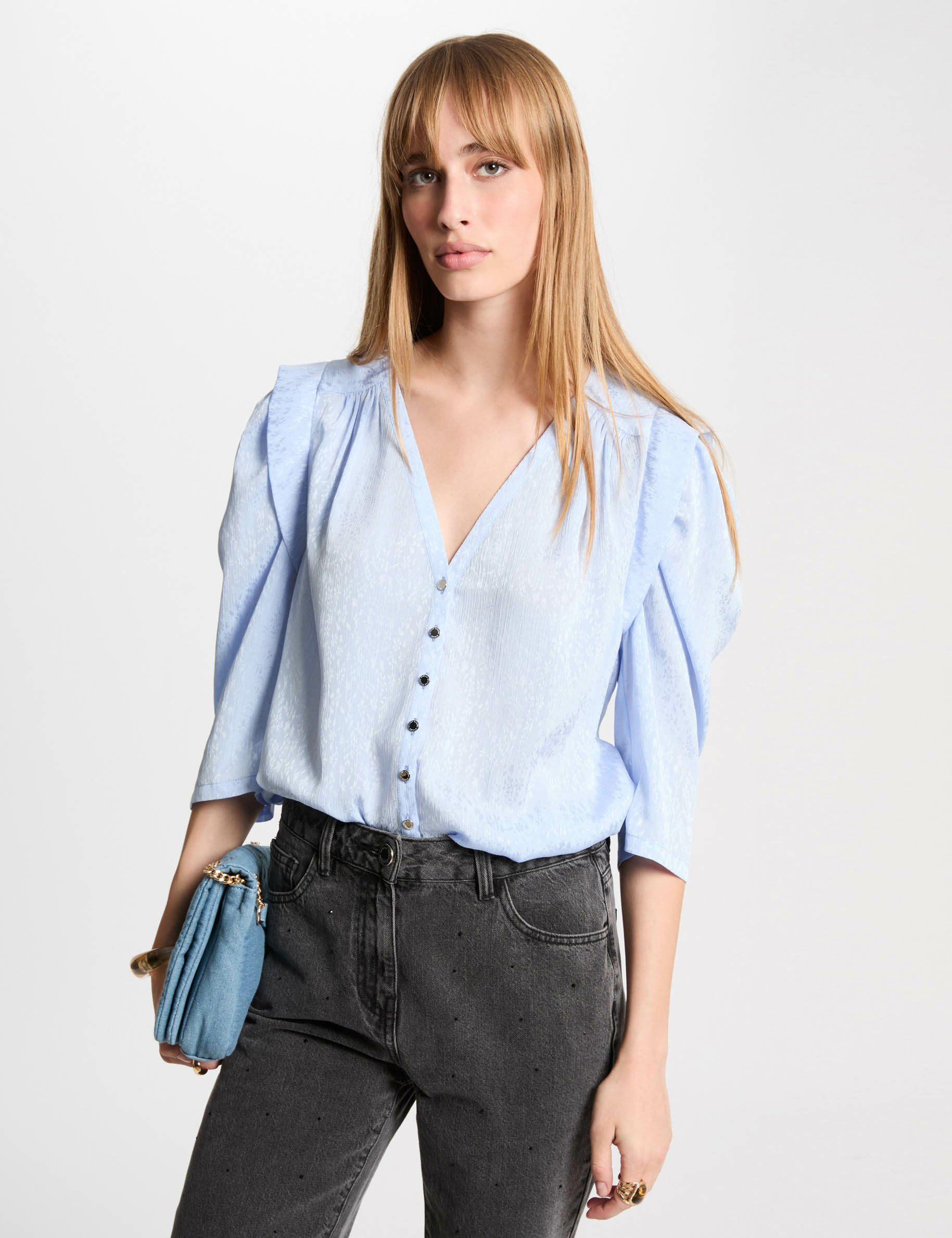 camisa manga 34 azul cielo mujer Camisa manga 3/4 azul cielo mujer