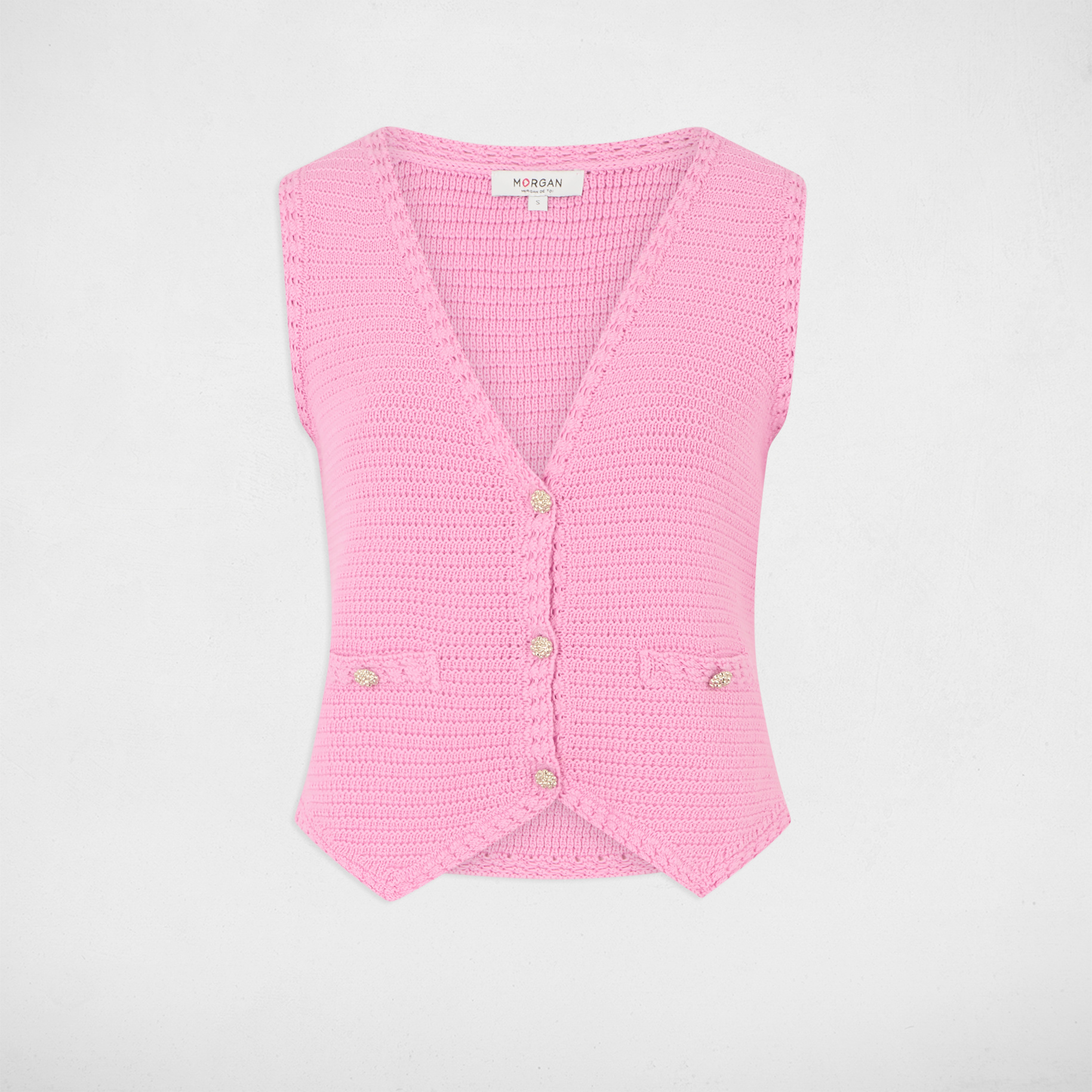 cardigan sin manga rosa mujer Cárdigan sin manga rosa mujer