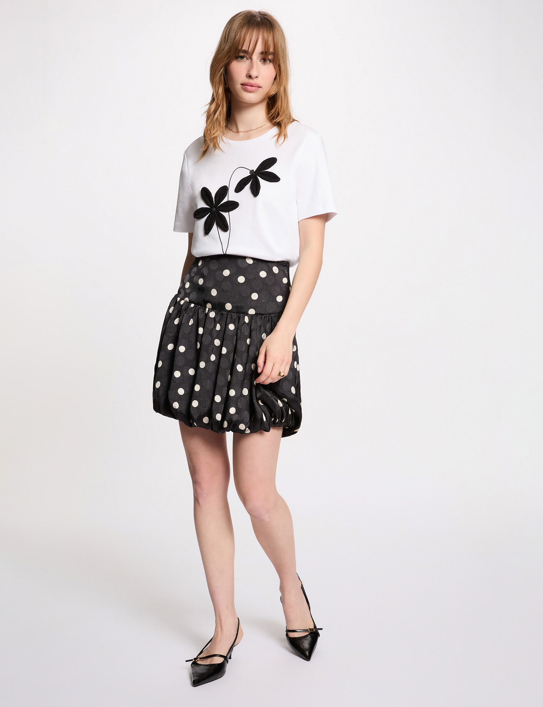 Falda globo estampada negro mujer