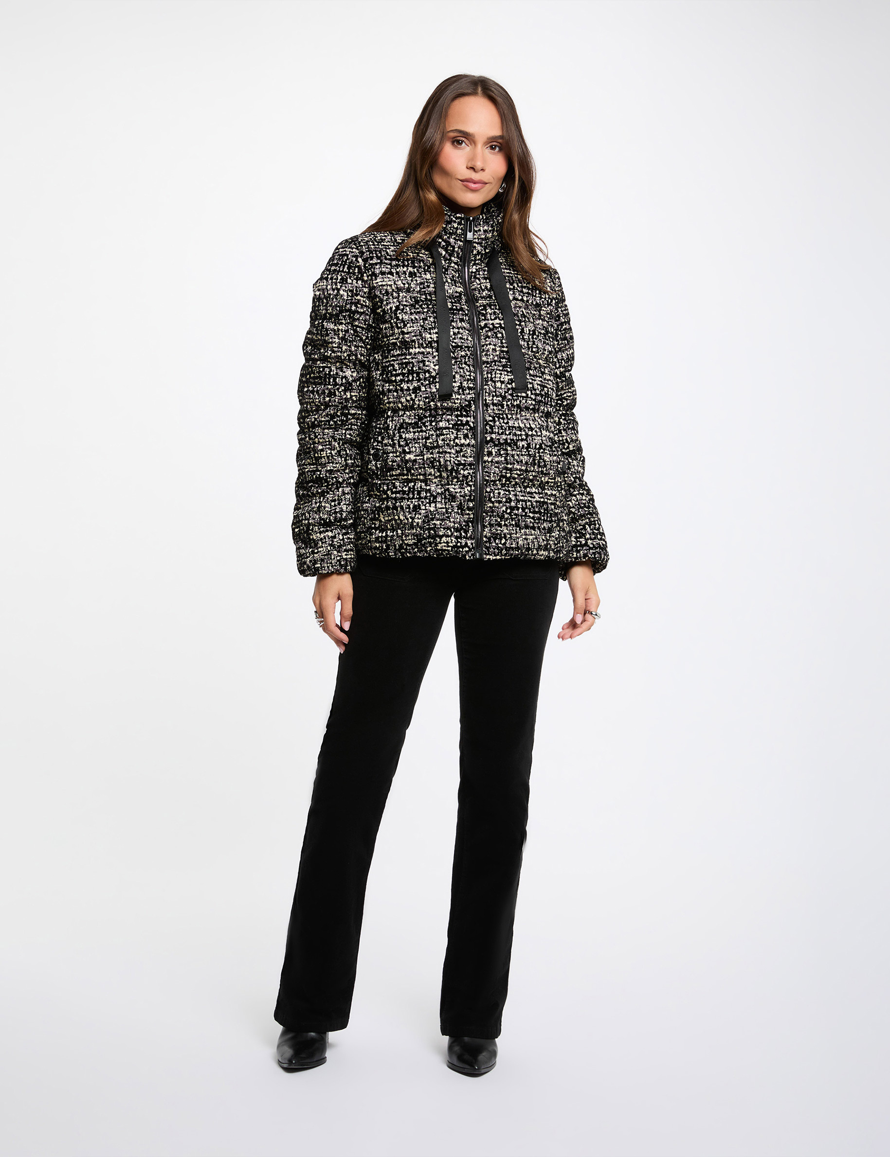 Chaqueta tweed con cuello alto multicolor mujer