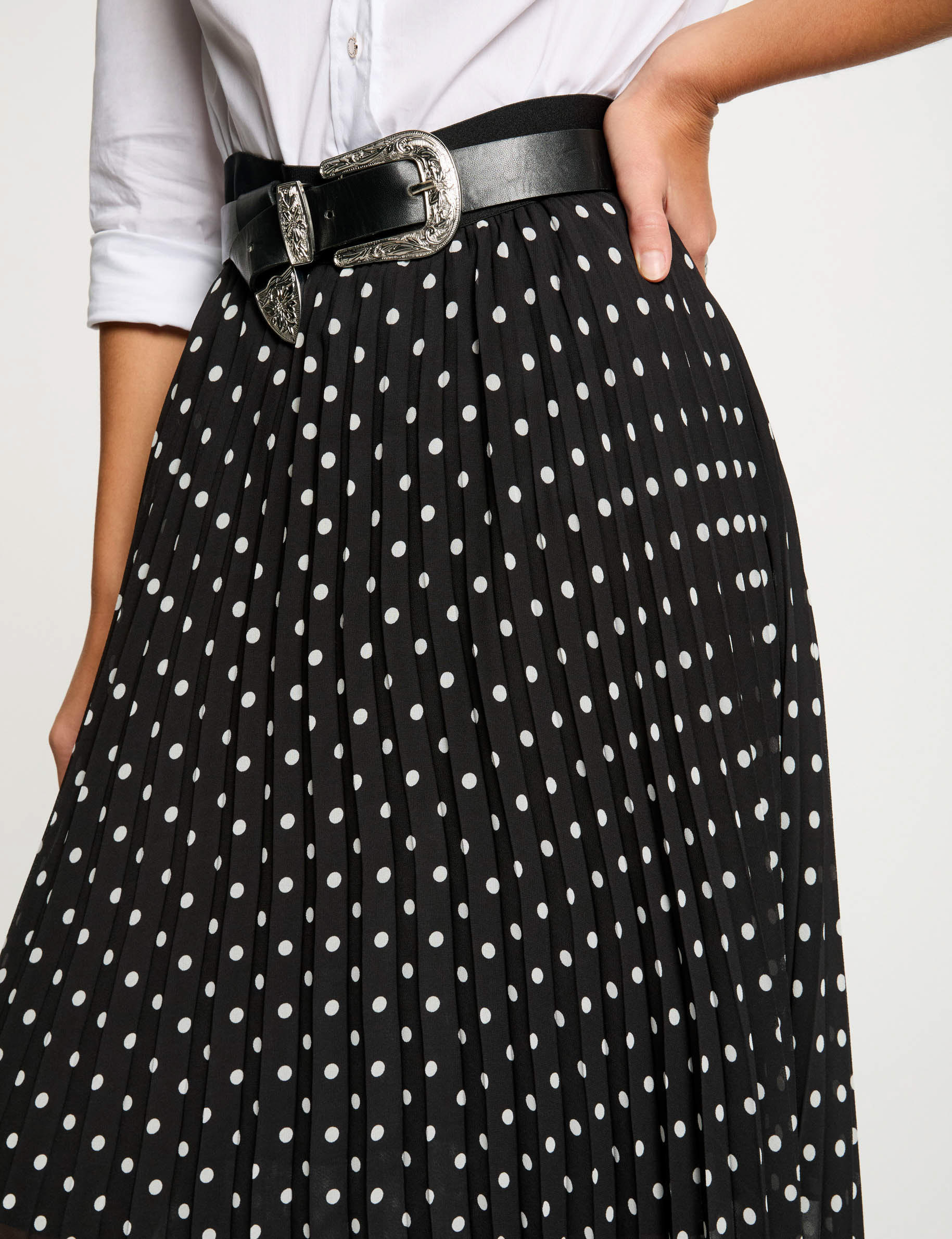 Falda larga plisada estampada multicolor mujer