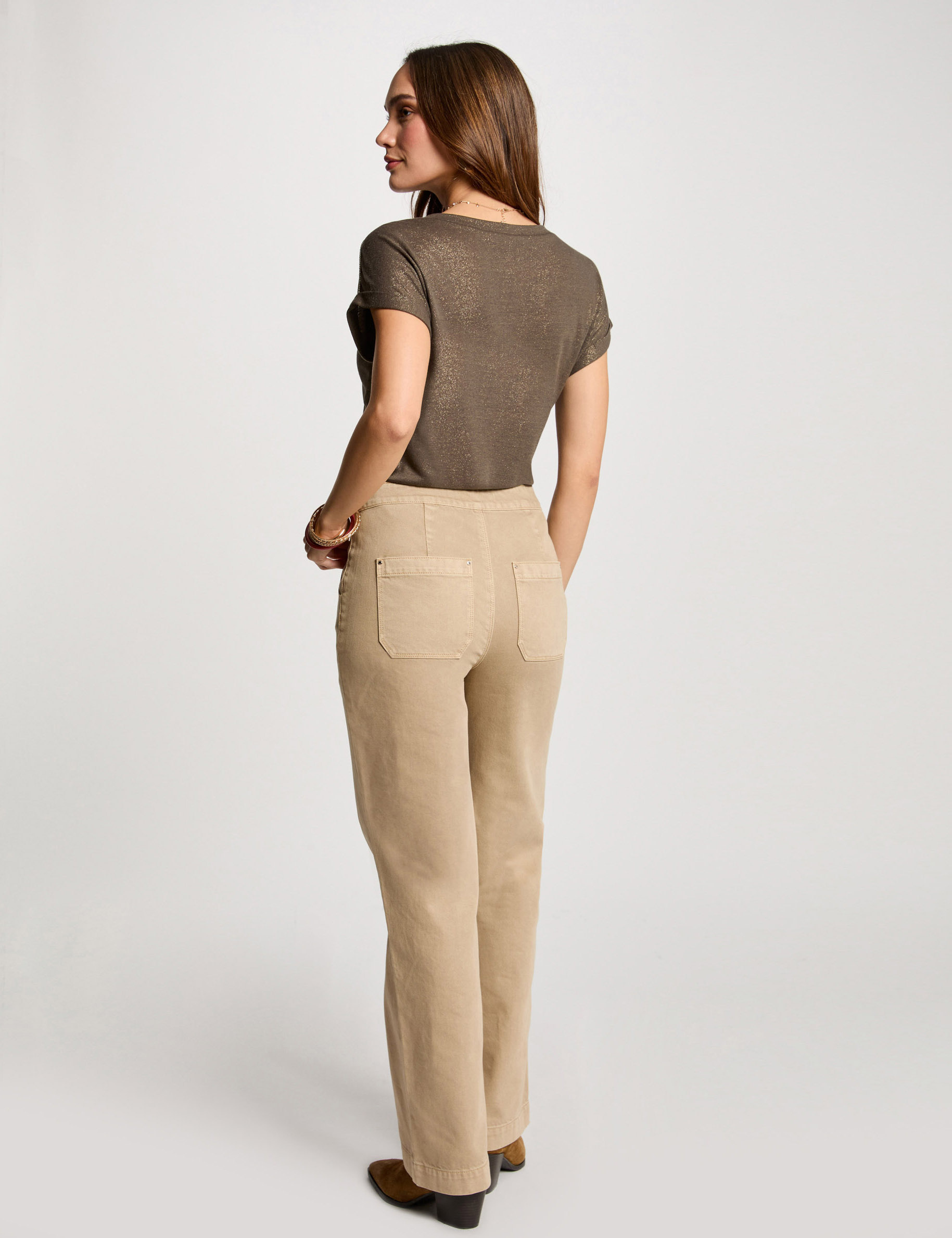 pantalon pernera ancha botones marron clair mujer Pantalón pernera ancha botones marron clair mujer