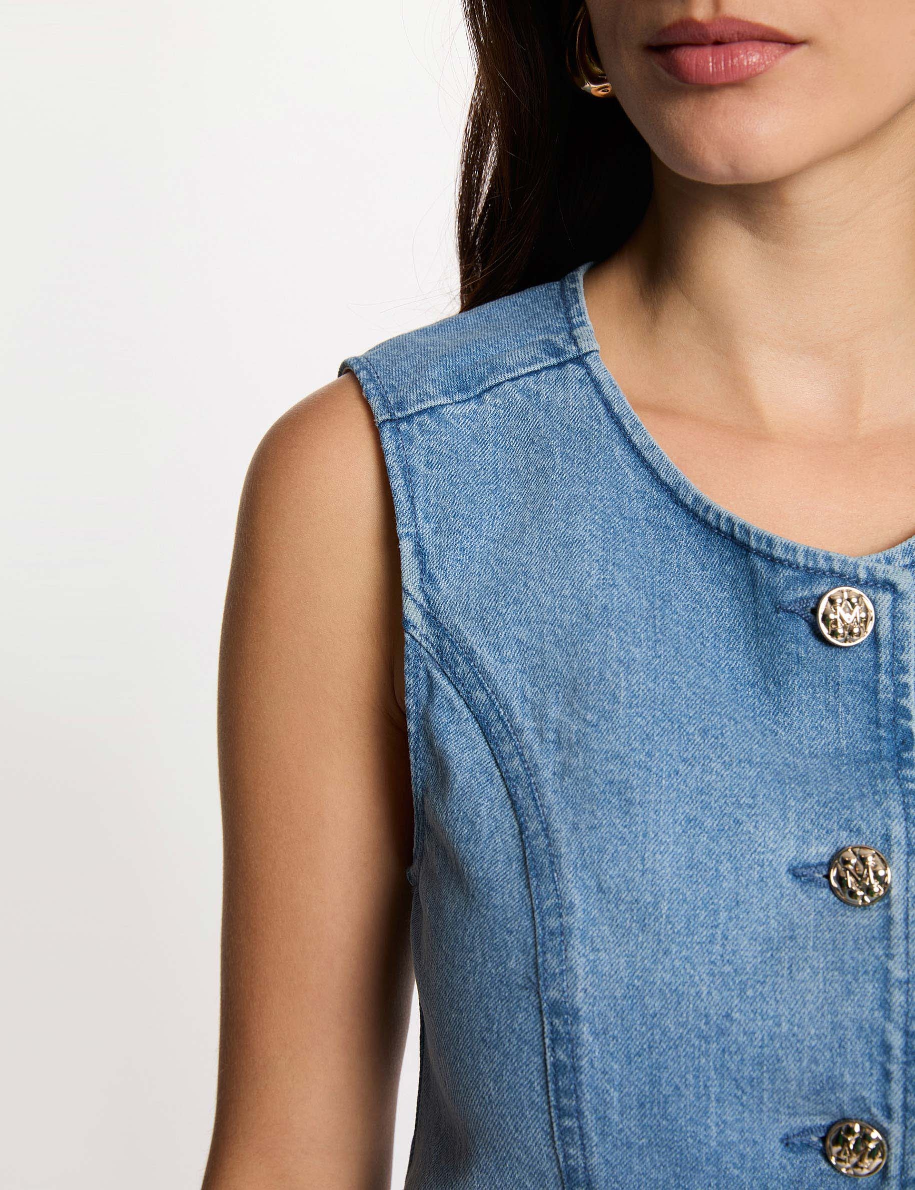 C&aacute;rdigan sin mangas denim doble stone mujer