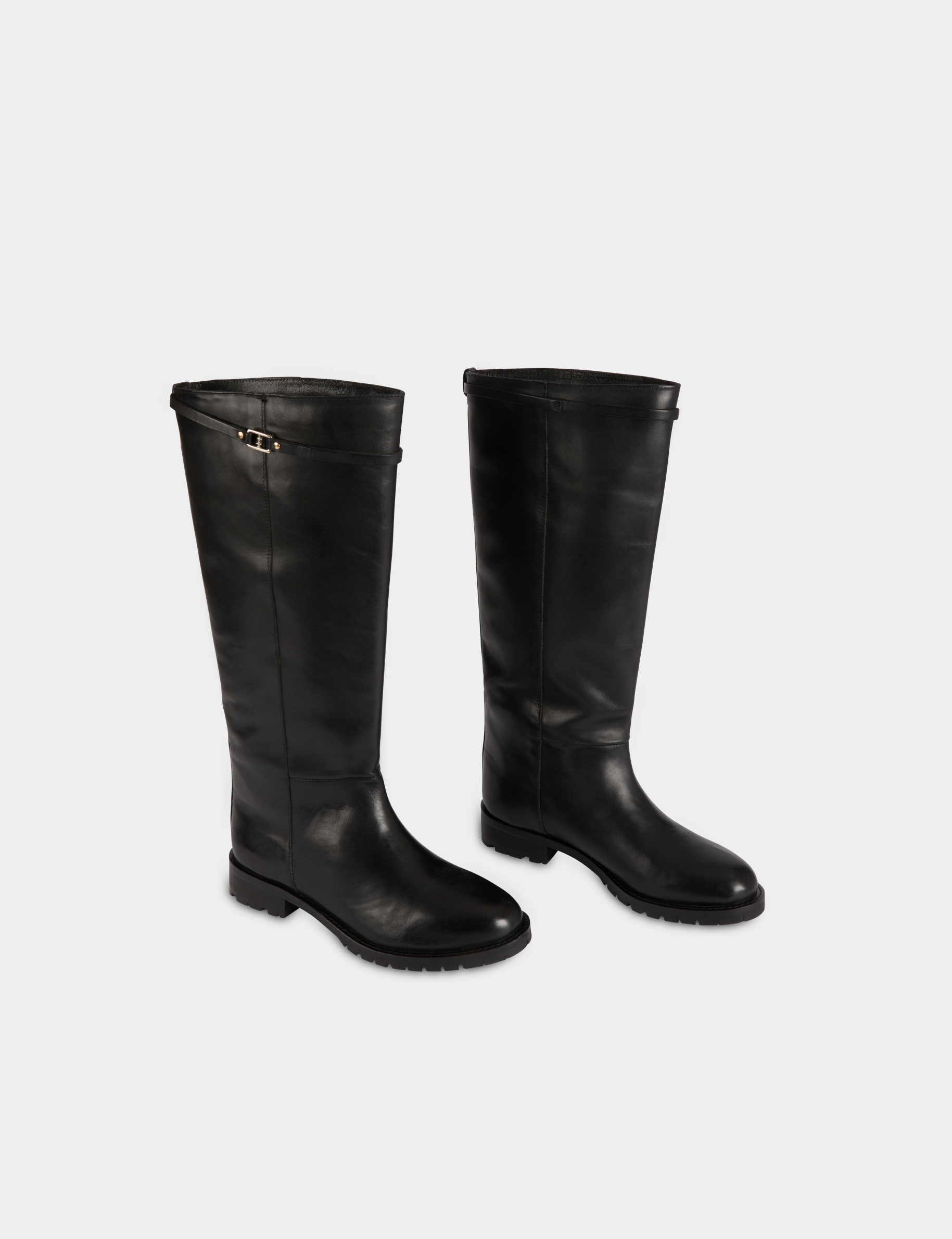 Bota ecuestre de piel sint&eacute;tica negro mujer