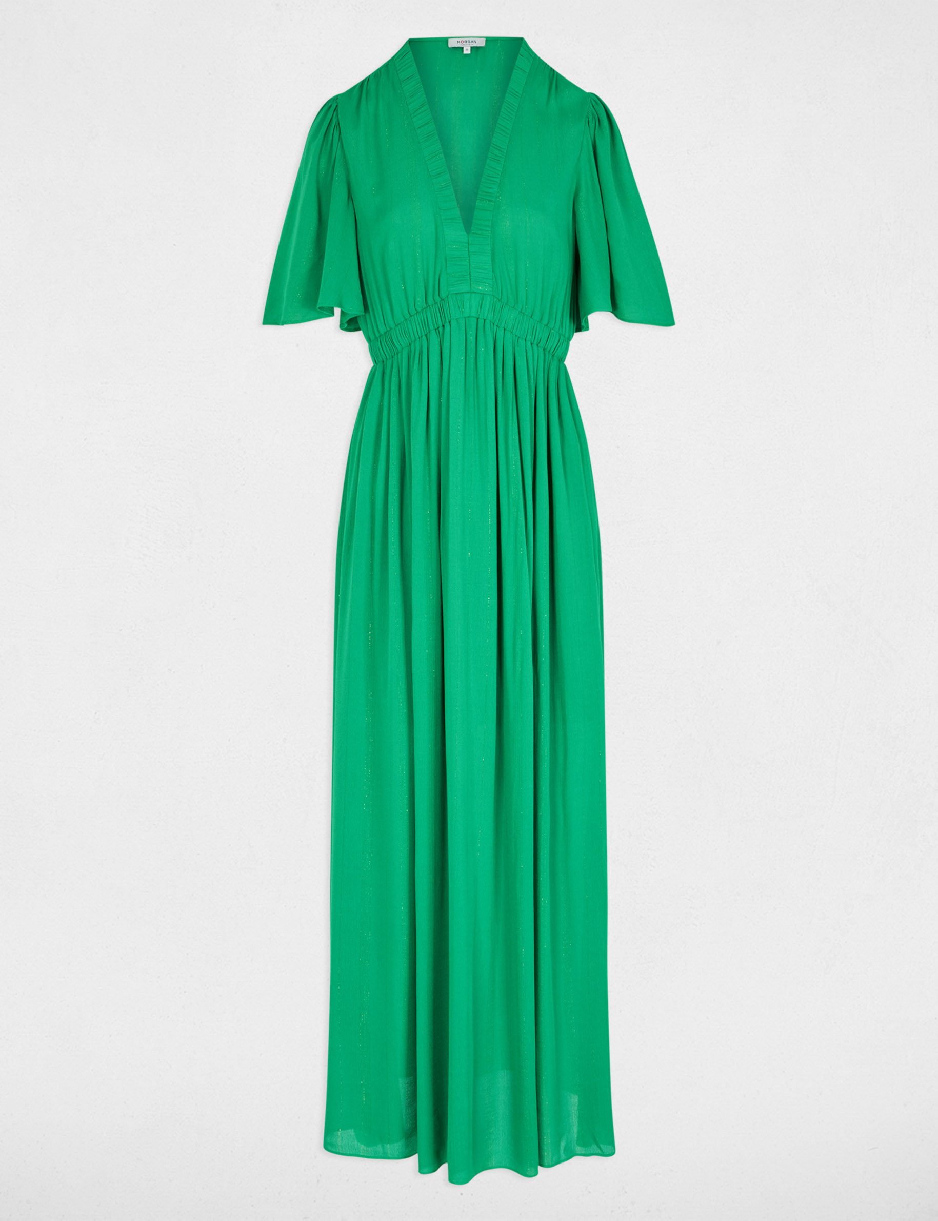 Vestido largo con cuello en V verde pradera mujer