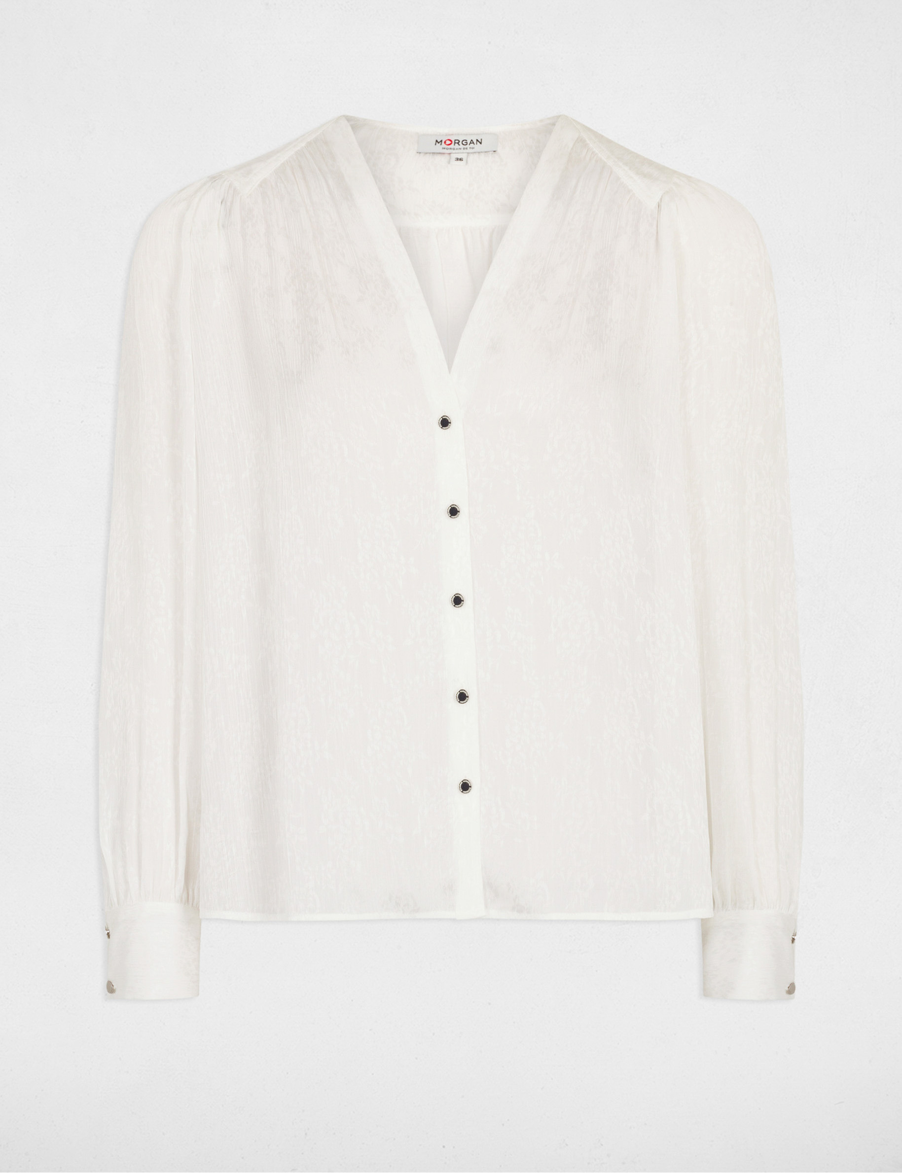 Camisa manga larga con escote en V crudo mujer
