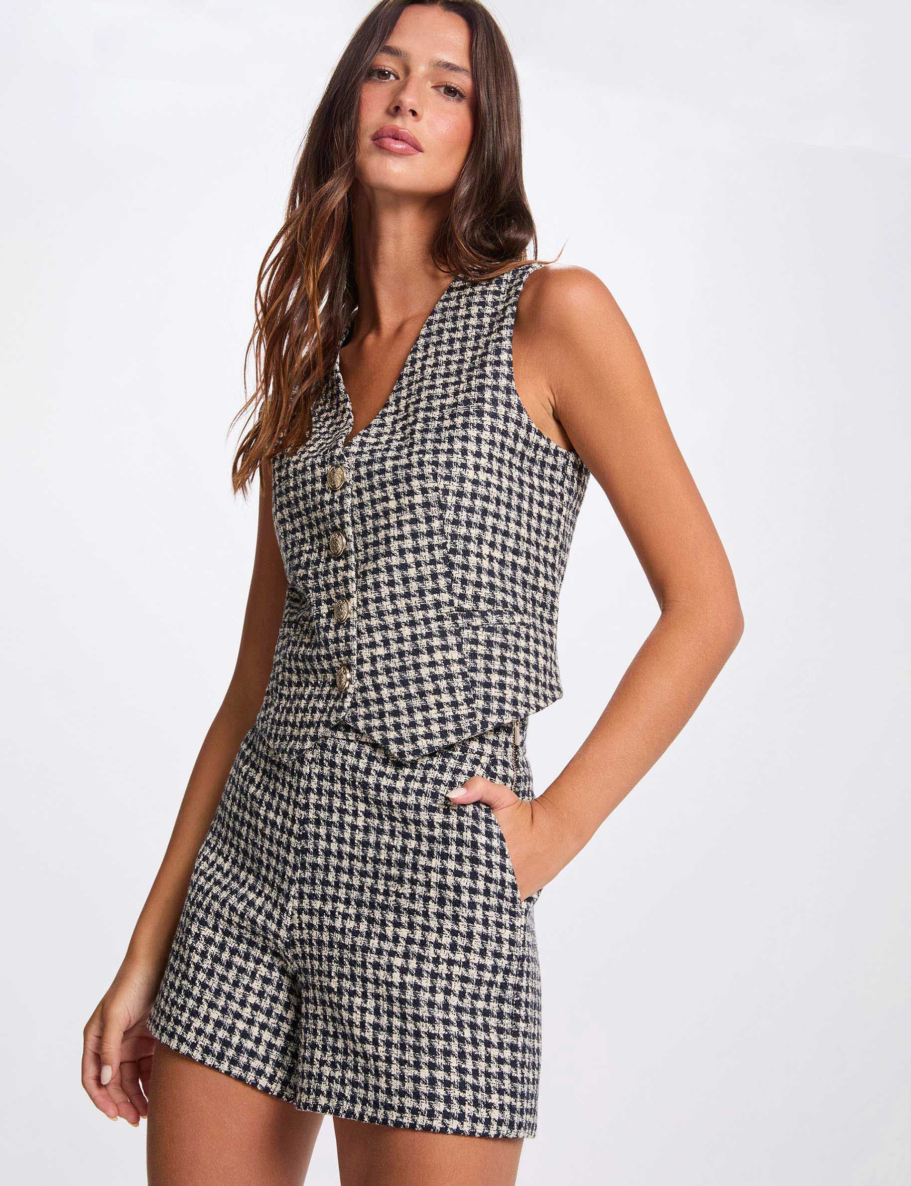 Pantal&oacute;n corto de tweed de tiro alto multicolor mujer