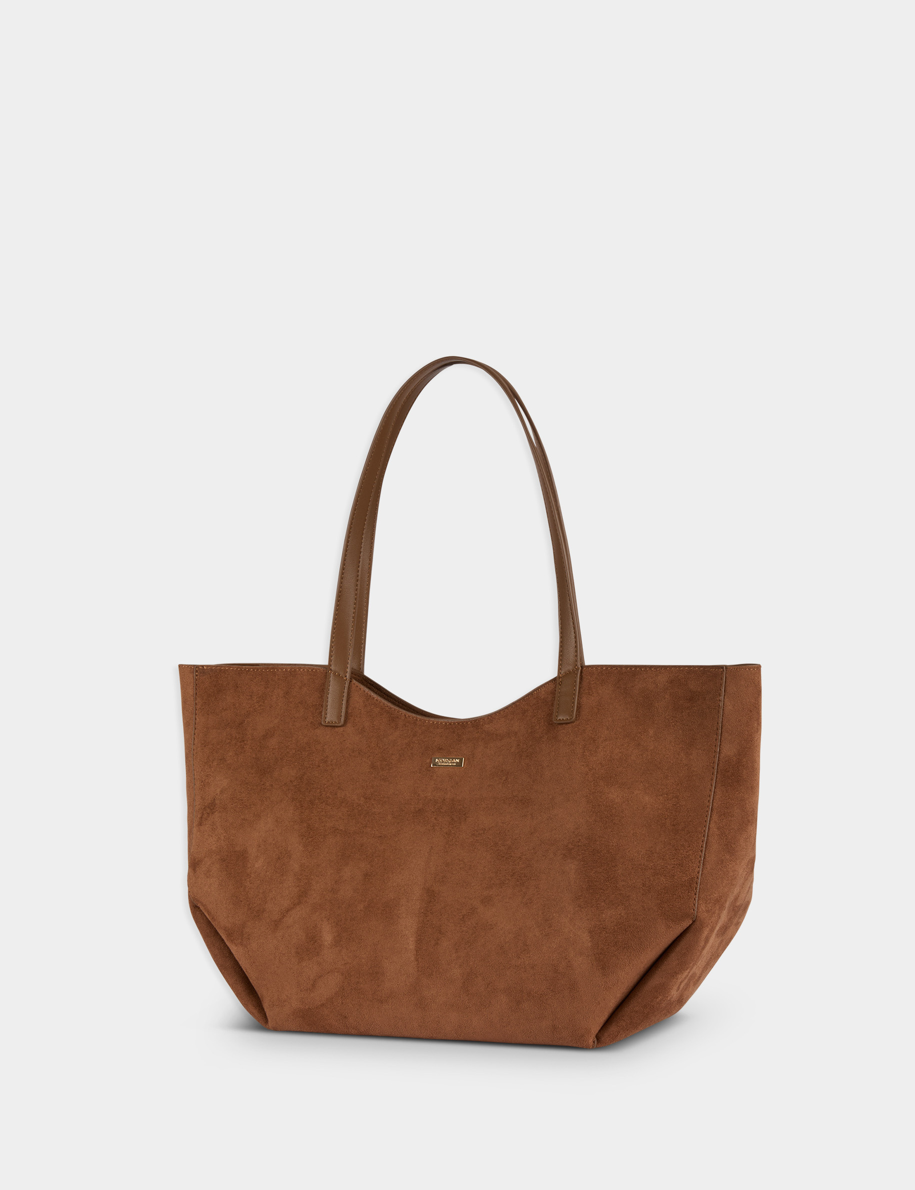 Bolso tote de ante marr&oacute;n co&ntilde;ac mujer