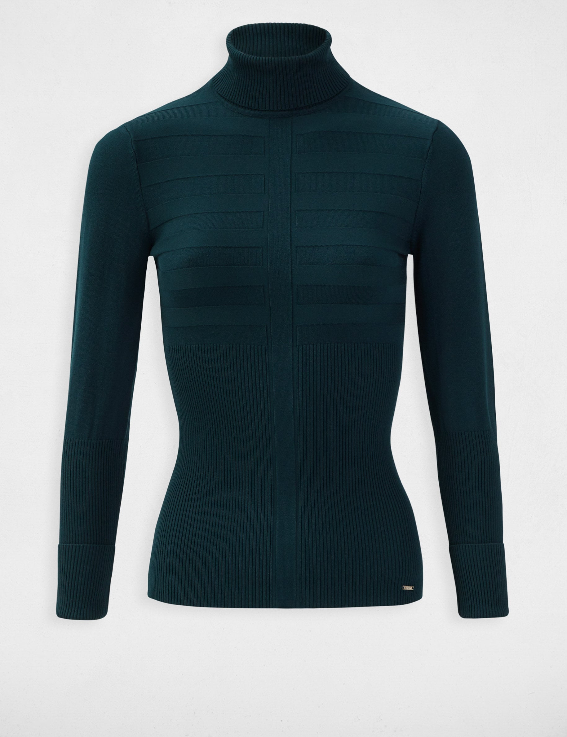 Jersey de cuello alto ajustado verde mujer