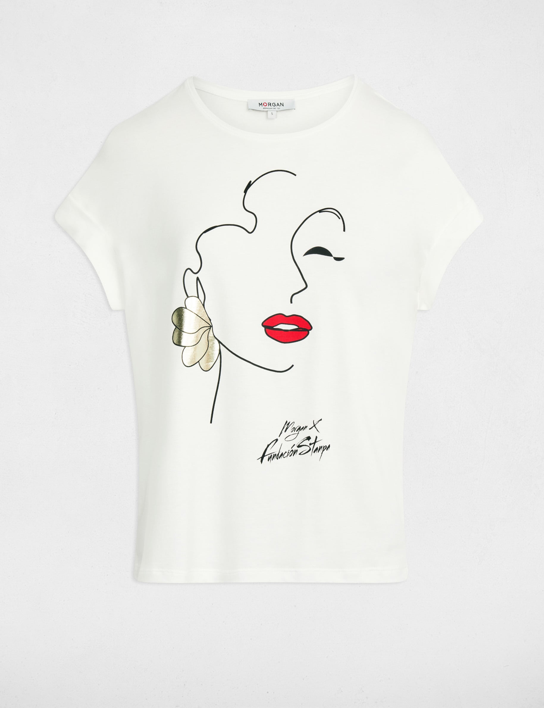 Camiseta recta con cuello redondo blanco mujer
