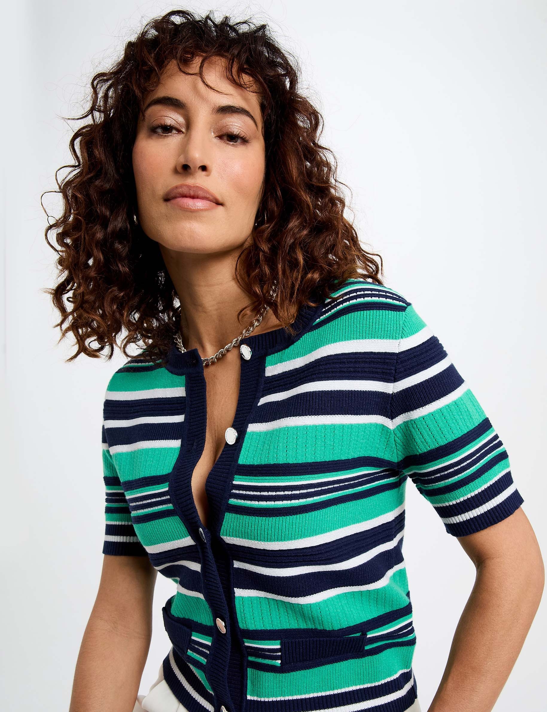 cardigan manga corta y rayas multicolor mujer Cárdigan manga corta y rayas multicolor mujer