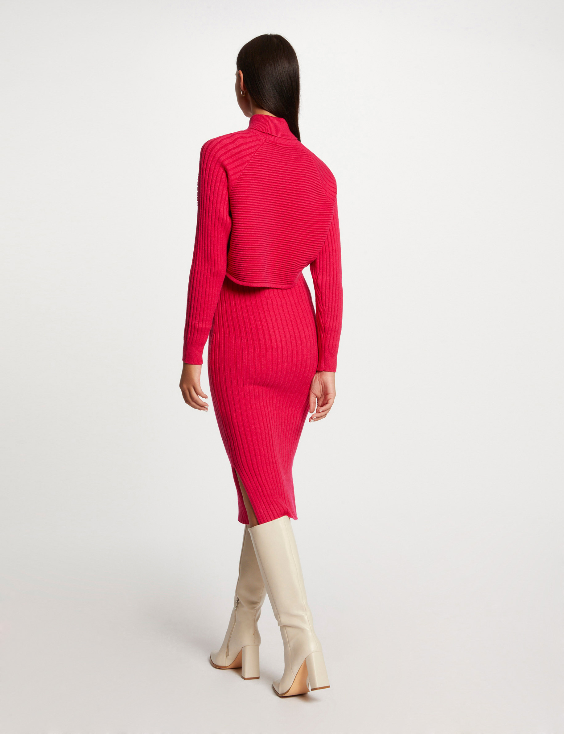 Vestido de punto ajustado efecto 2 en 1 rosa medio mujer