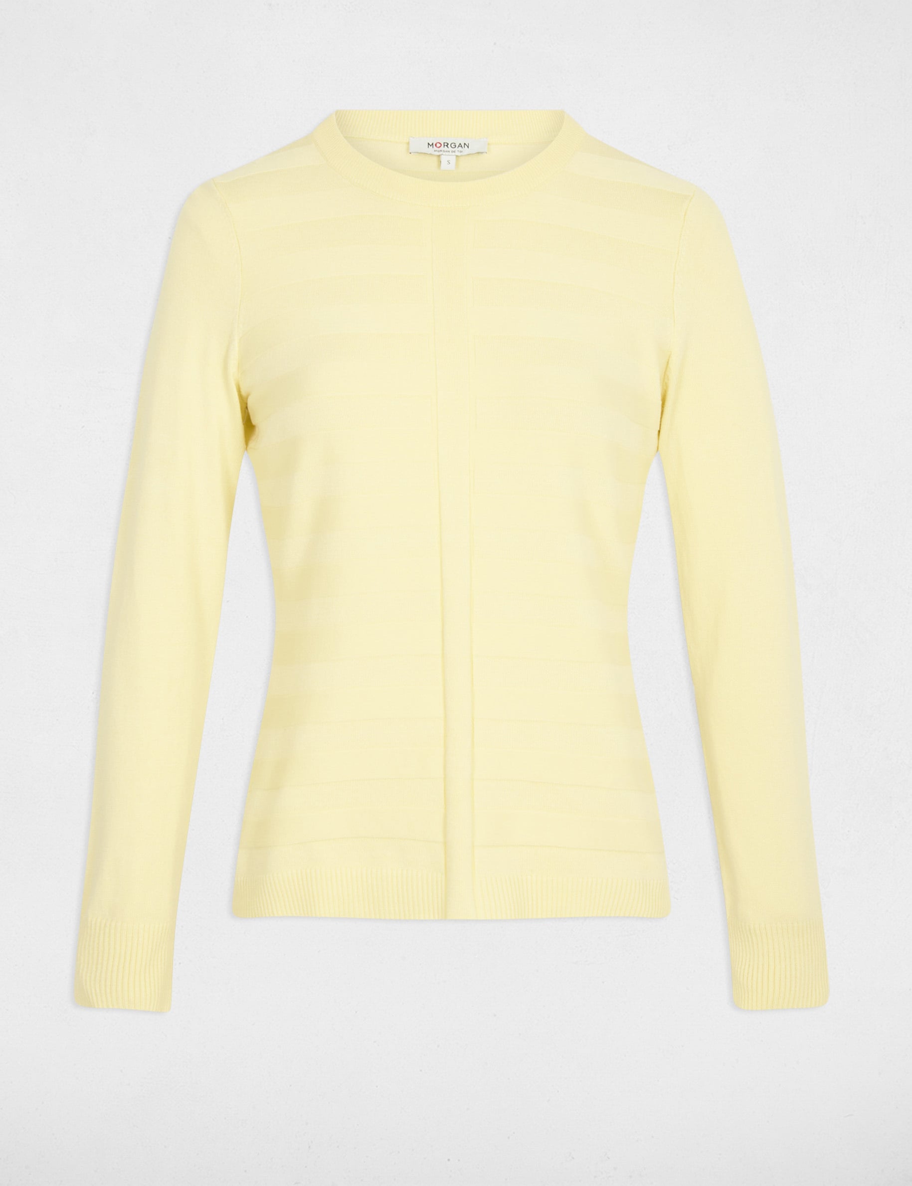 Jersey ajustado cuello redondo amarillo claro mujer