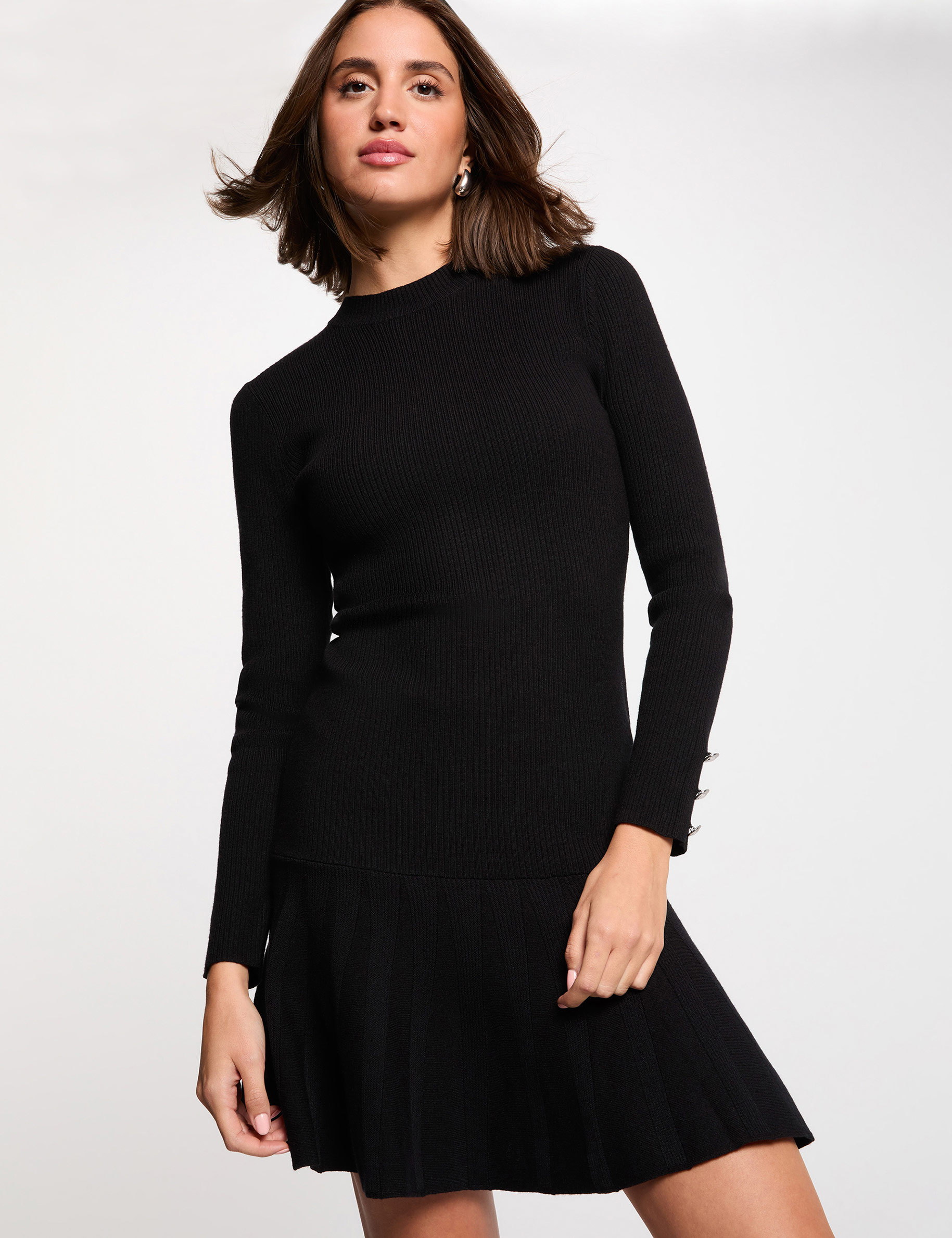 Vestido de punto corto negro mujer