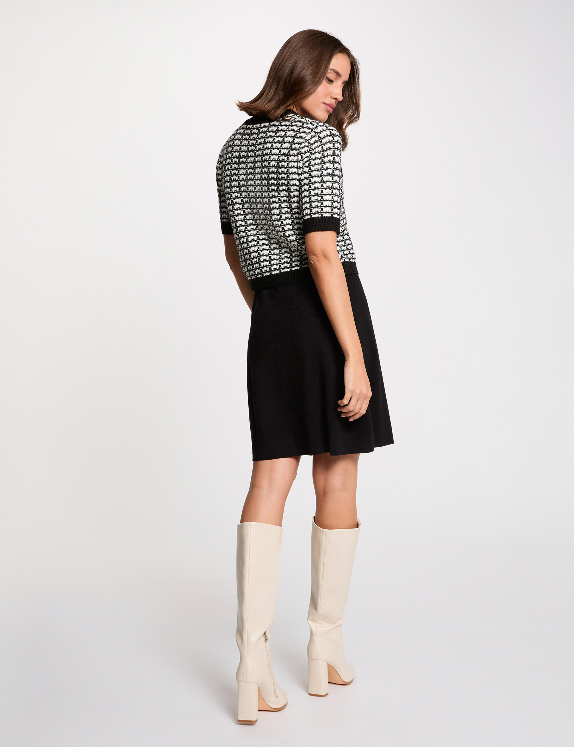 Vestido de punto efecto 2 en 1 negro mujer