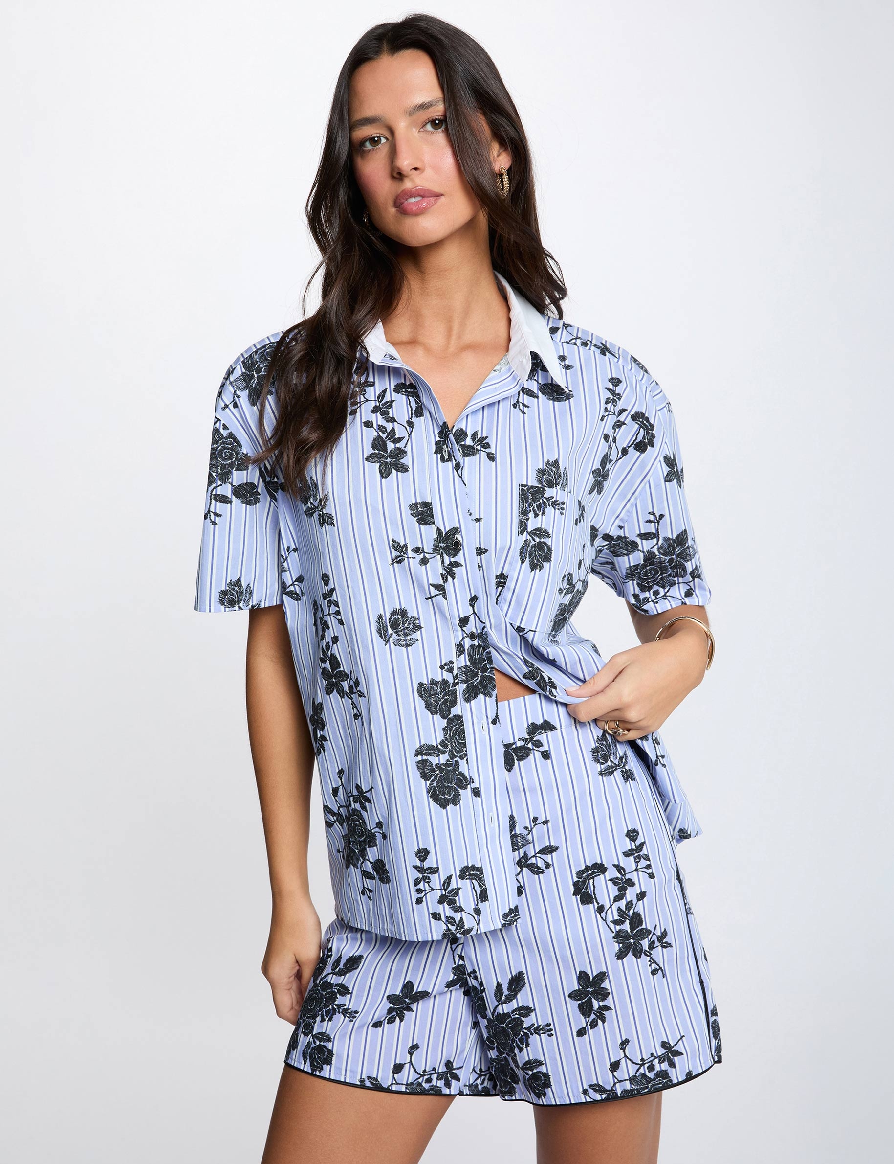 Camisa con cuello contrastado multicolor mujer