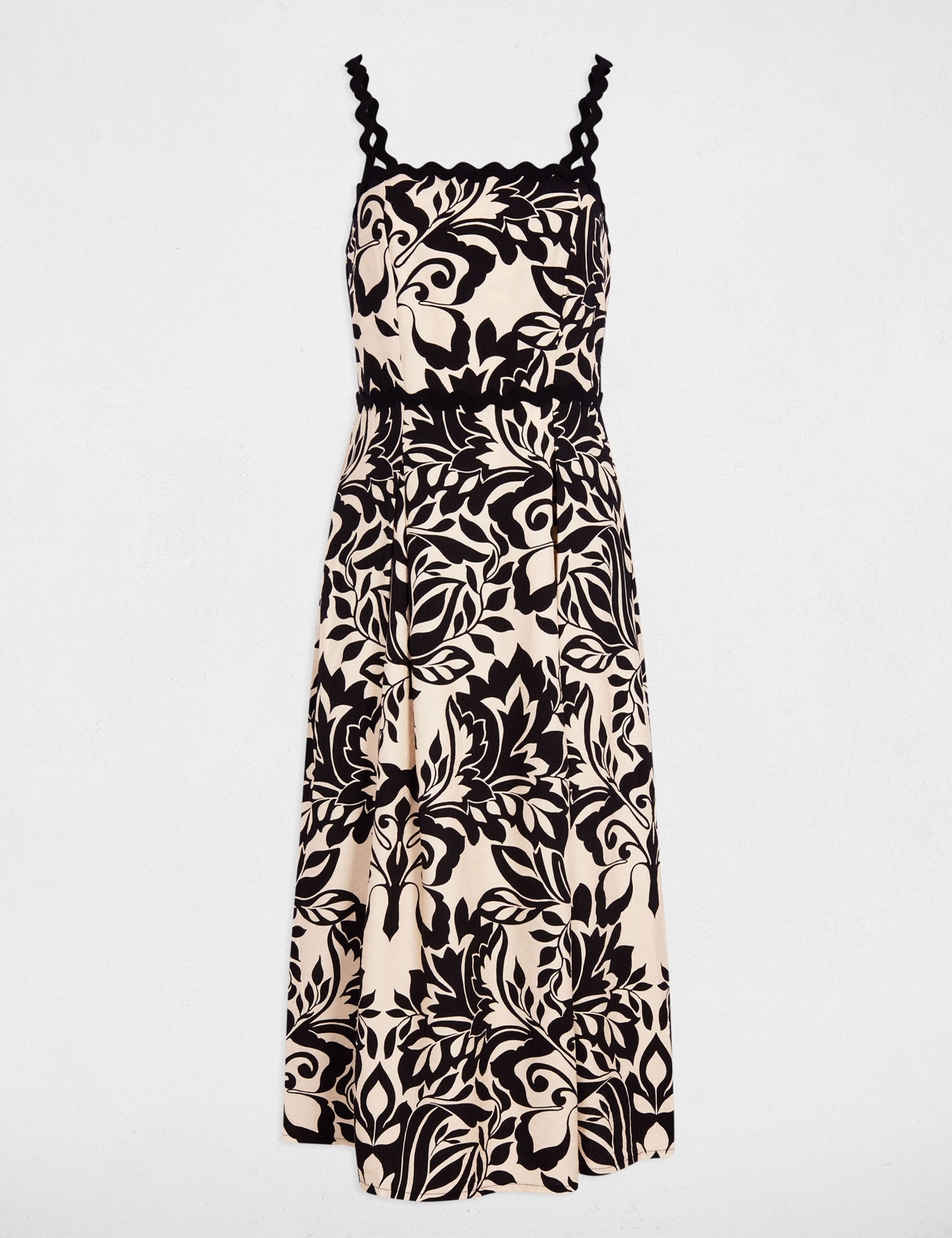 Vestido midi con escote cuadrado negro mujer
