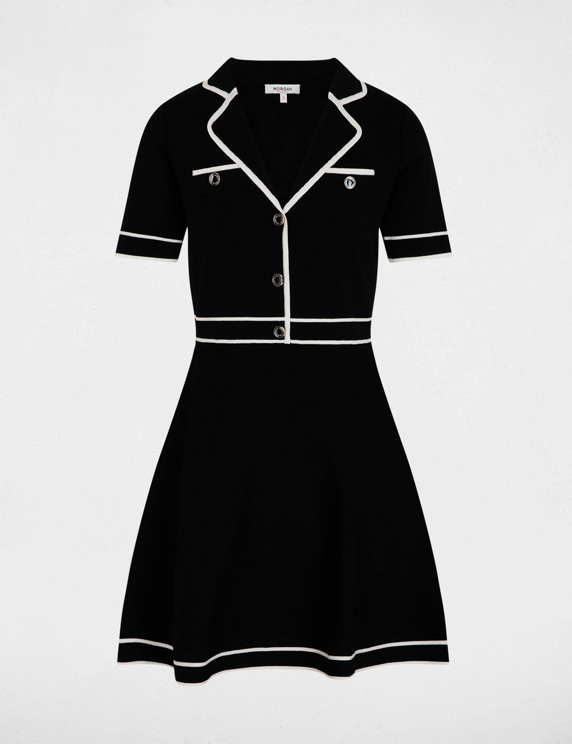 Vestido de punto corto con cuello vuelto negro mujer