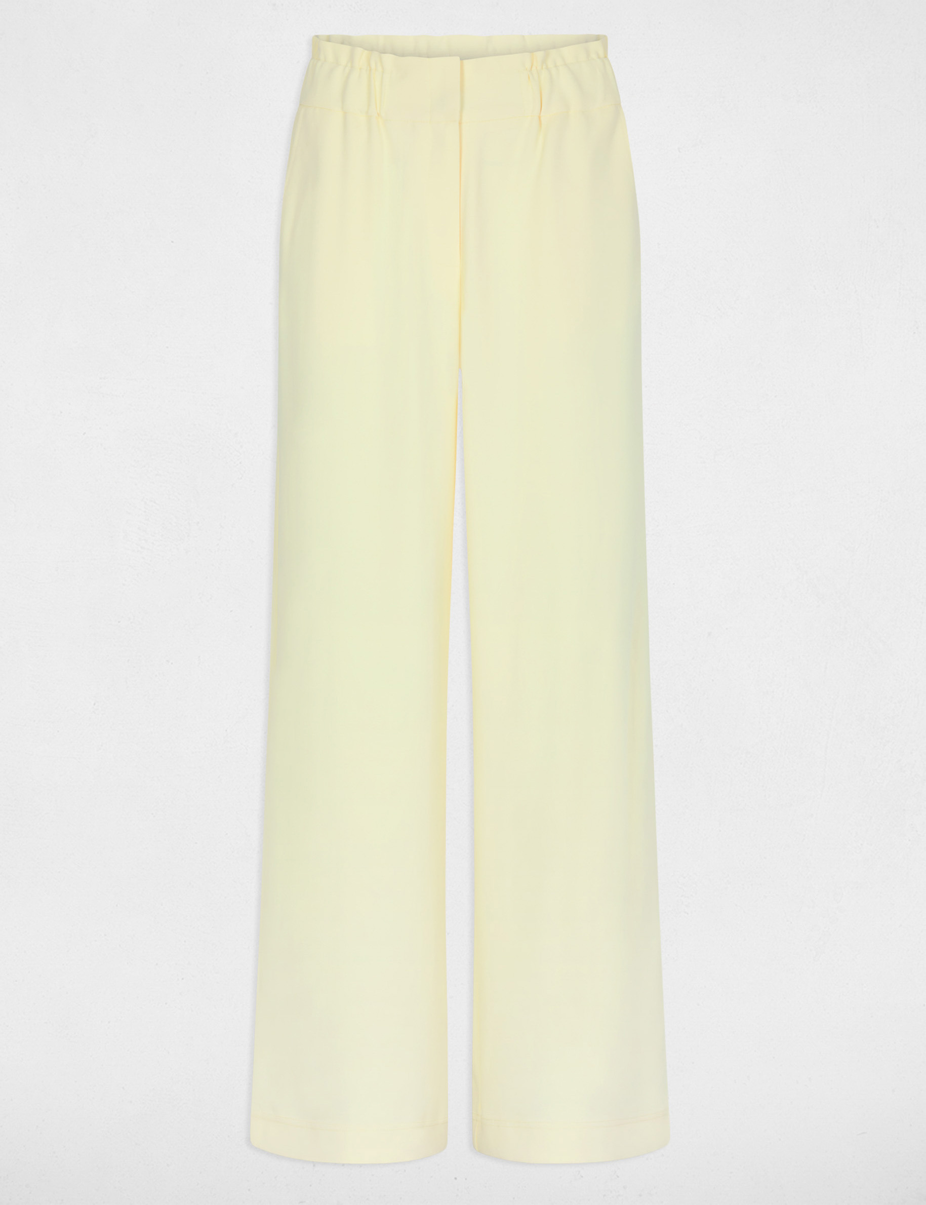 Pantal&oacute;n ancho de tiro alto amarillo pastel mujer